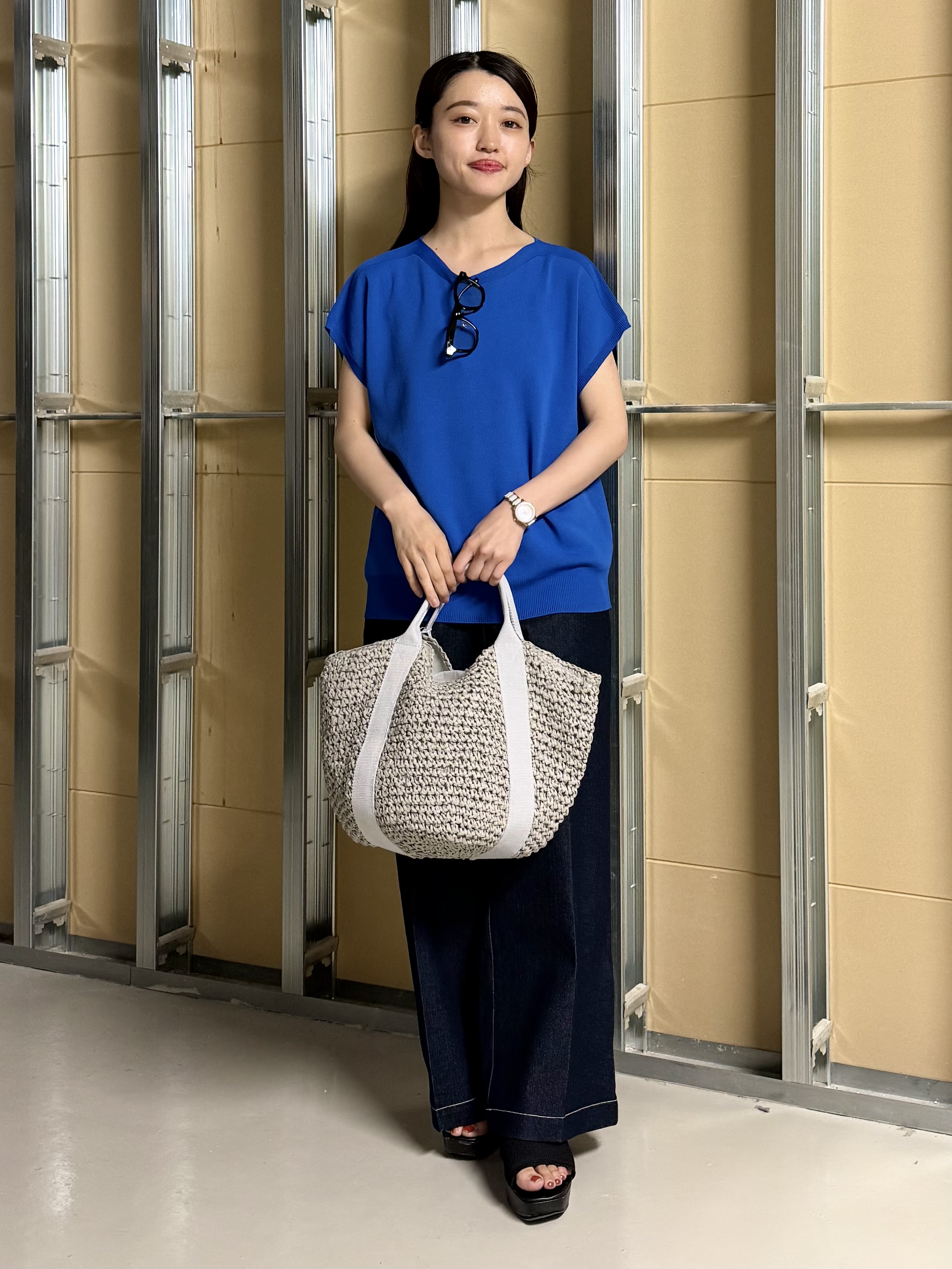 sahoさんの「THE SHOP TK｜【S-XL/ひんやりタッチ】多機能フレンチスリーブニット 洗濯機OK/UVケア/毛玉になりにくい」を使ったコーディネート