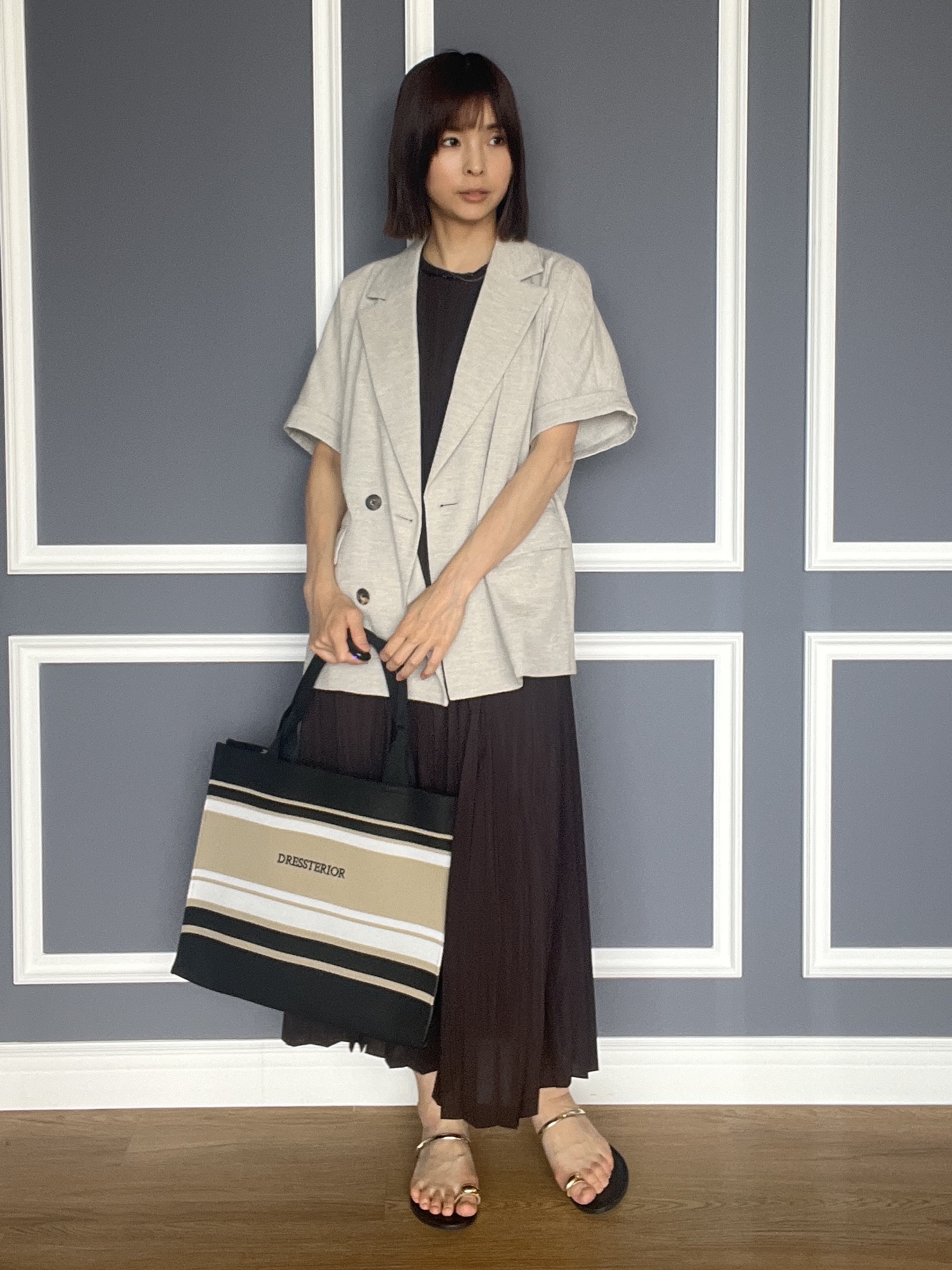 misaさんの「DRESSTERIOR｜【セットアップ可/UVカット/接触冷感/吸水速乾】ウォッシャブル リネンライクドルマンジャケット」を使ったコーディネート