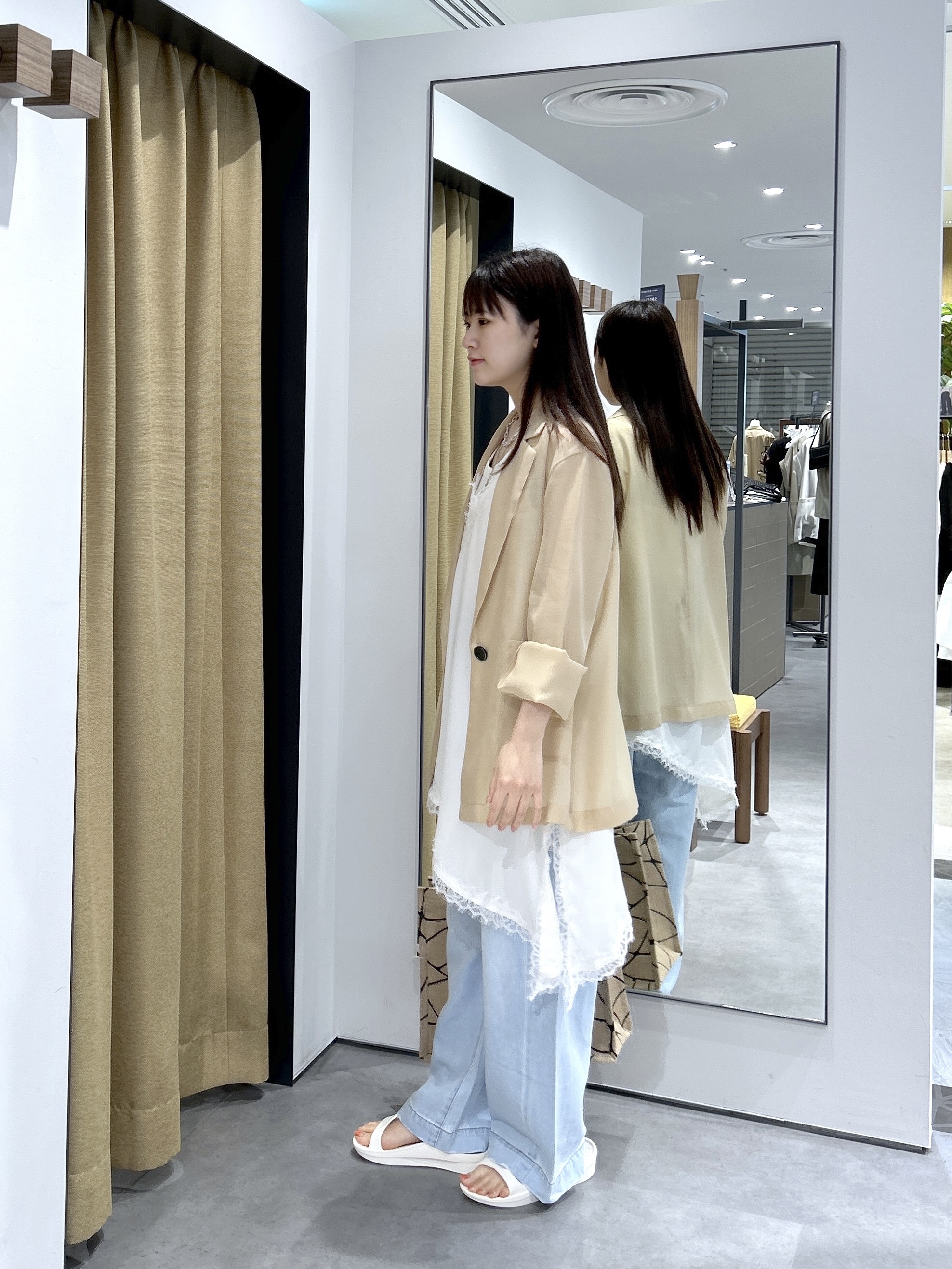 Renoさんの「INDIVI｜シアーシャツジャケット【接触冷感】」を使ったコーディネート