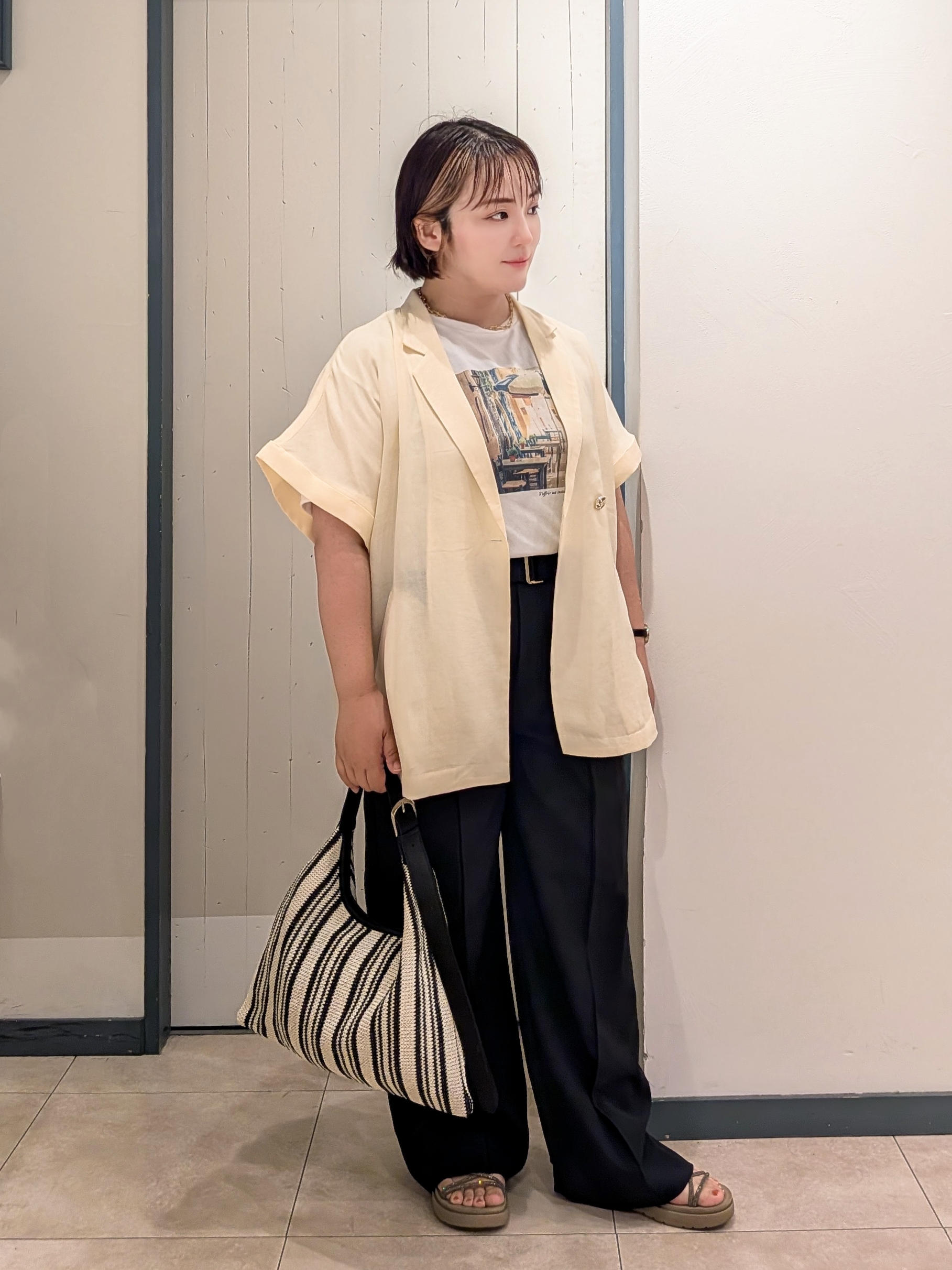 yukikaさんの「grove｜【洗濯機OK・ひんやり/SETUP可】シワになりにくいハーフスリーブジャケット」を使ったコーディネート