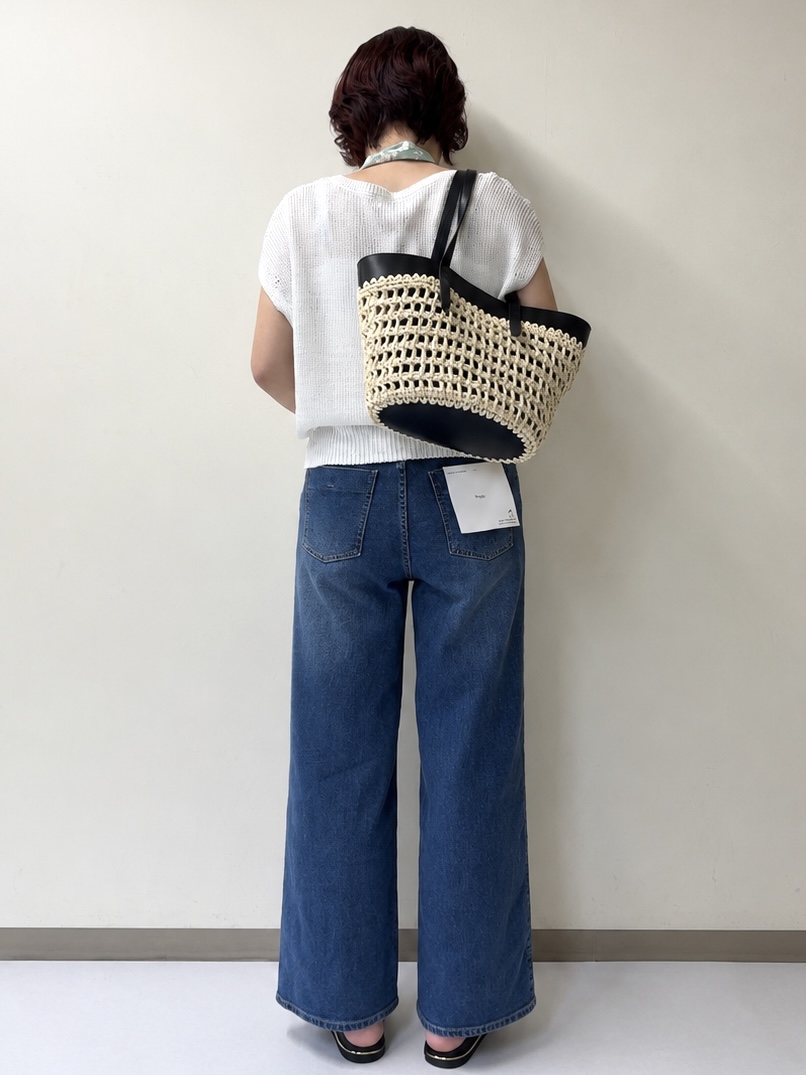 ねぎまさんの「OPAQUE.CLIP｜ラメメッシュ フレンチスリーブニット【洗濯機OK】」を使ったコーディネート