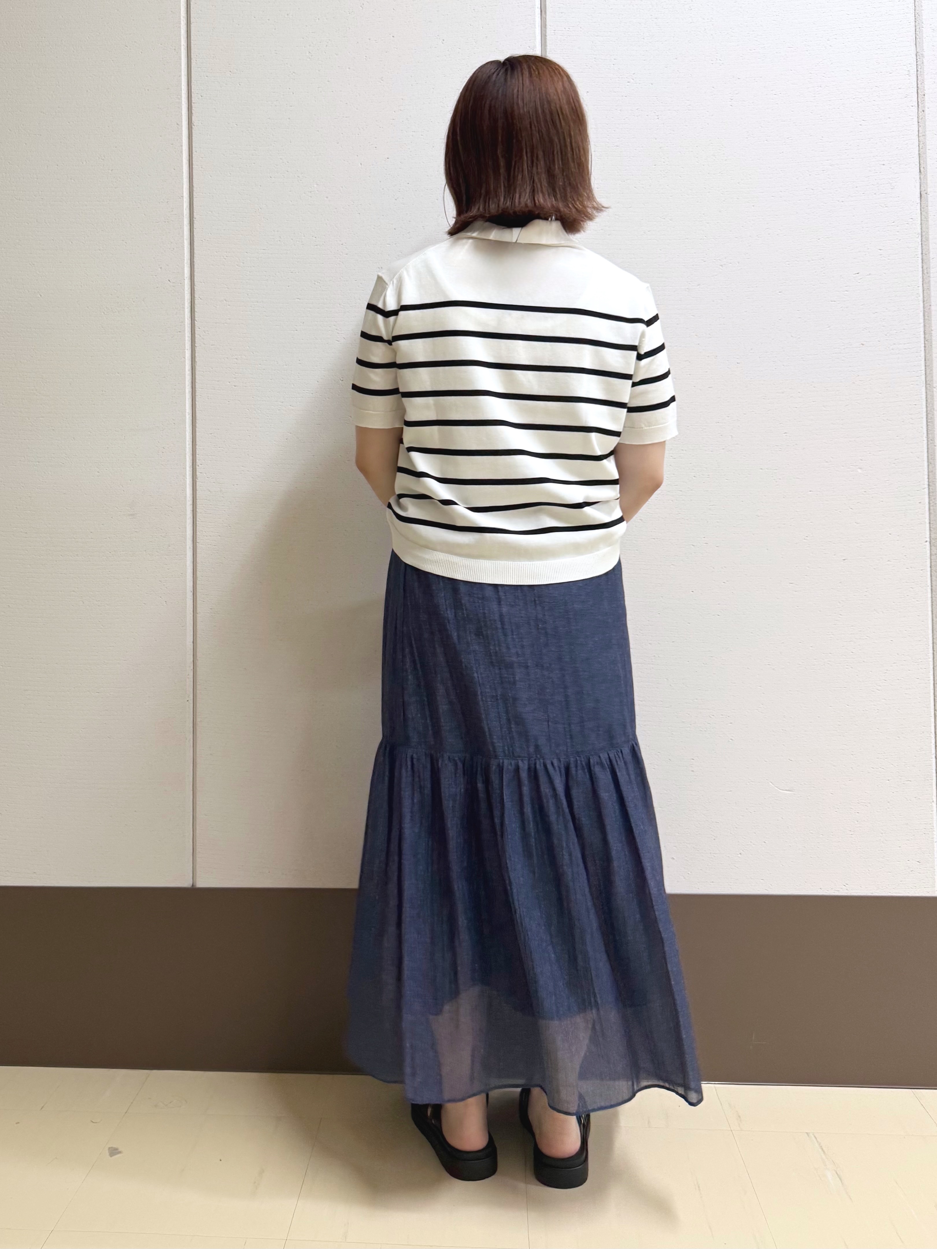Rikoさんの「INDIVI｜【洗える／コットン】ドライタッチさらりポロ襟ニットT」を使ったコーディネート