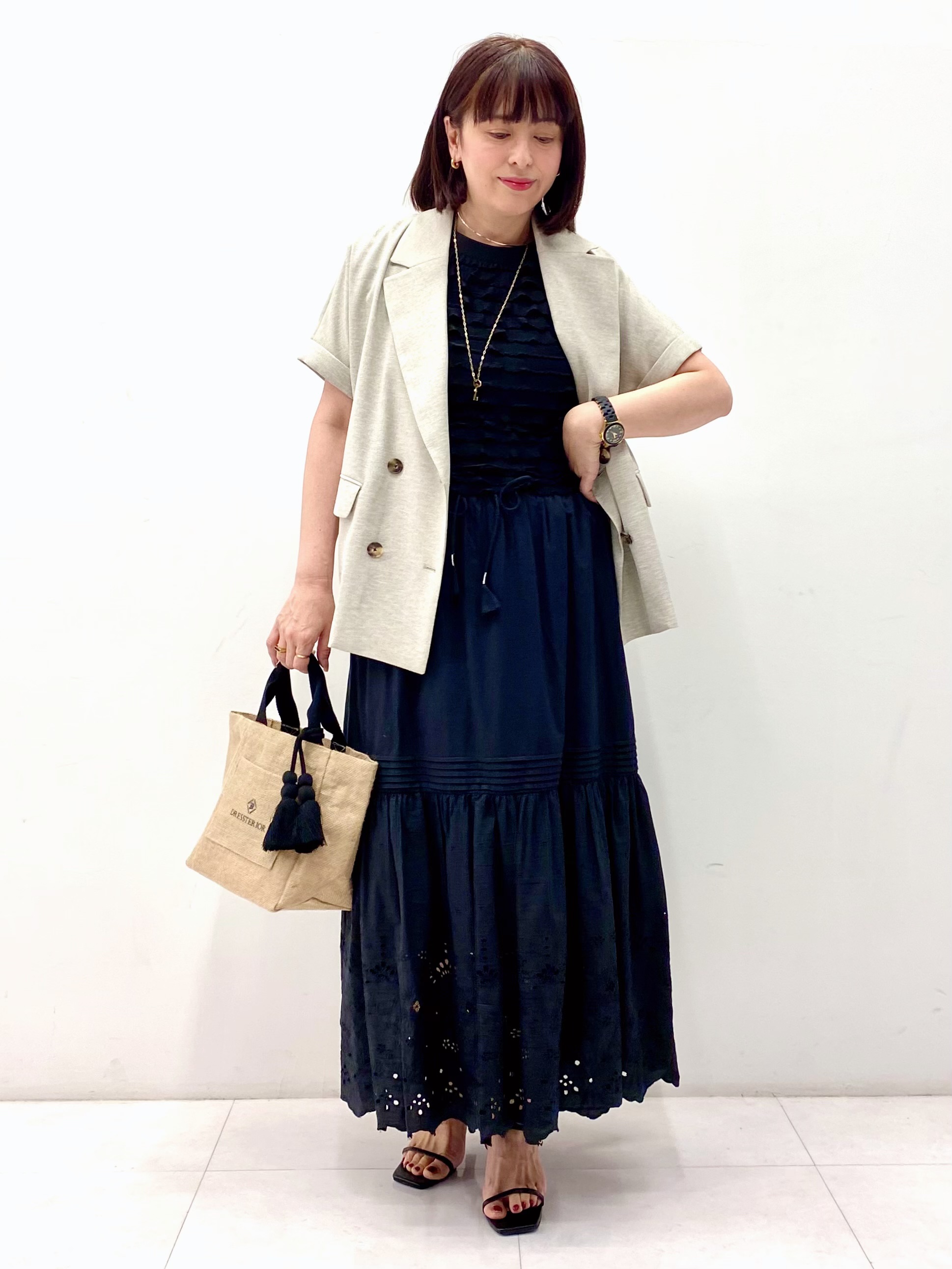 Sawaguchiさんの「DRESSTERIOR｜【セットアップ可/UVカット/接触冷感/吸水速乾】ウォッシャブル リネンライクドルマンジャケット」を使ったコーディネート