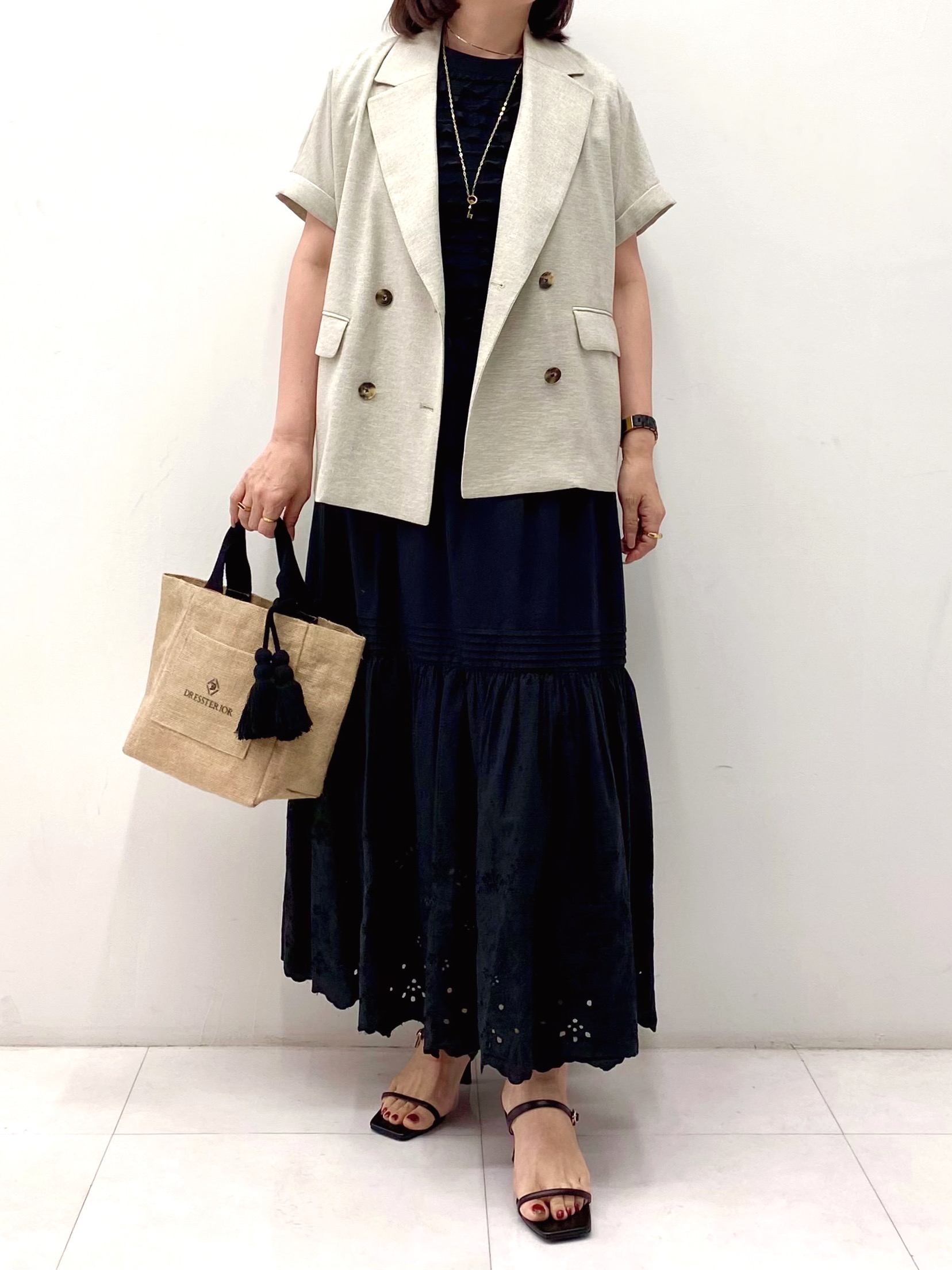 Sawaguchiさんの「DRESSTERIOR｜【セットアップ可/UVカット/接触冷感/吸水速乾】ウォッシャブル リネンライクドルマンジャケット」を使ったコーディネート