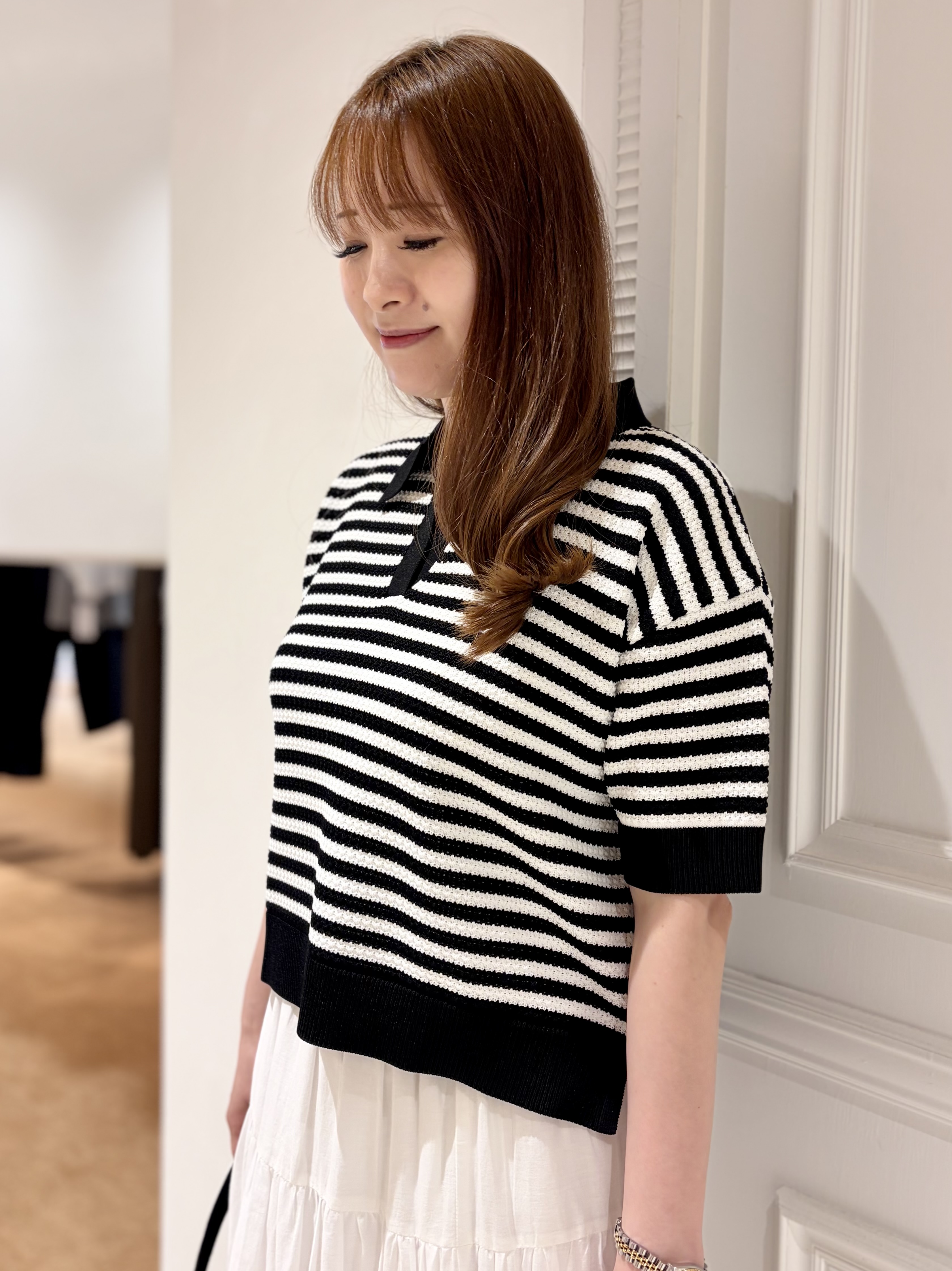minowaさんの「DRESSTERIOR｜ウォッシャブルスキッパークロップドニット」を使ったコーディネート