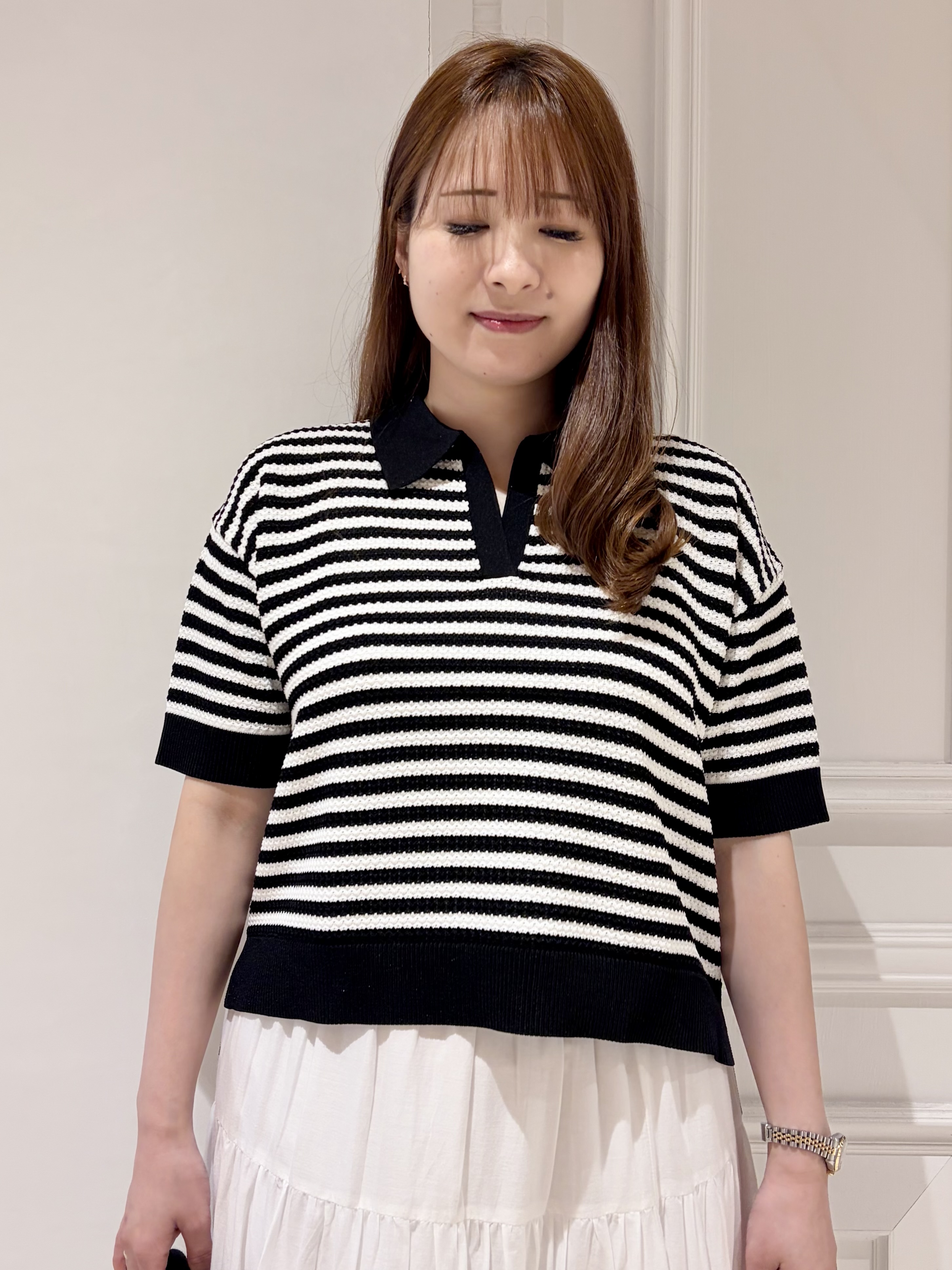minowaさんの「DRESSTERIOR｜ウォッシャブルスキッパークロップドニット」を使ったコーディネート