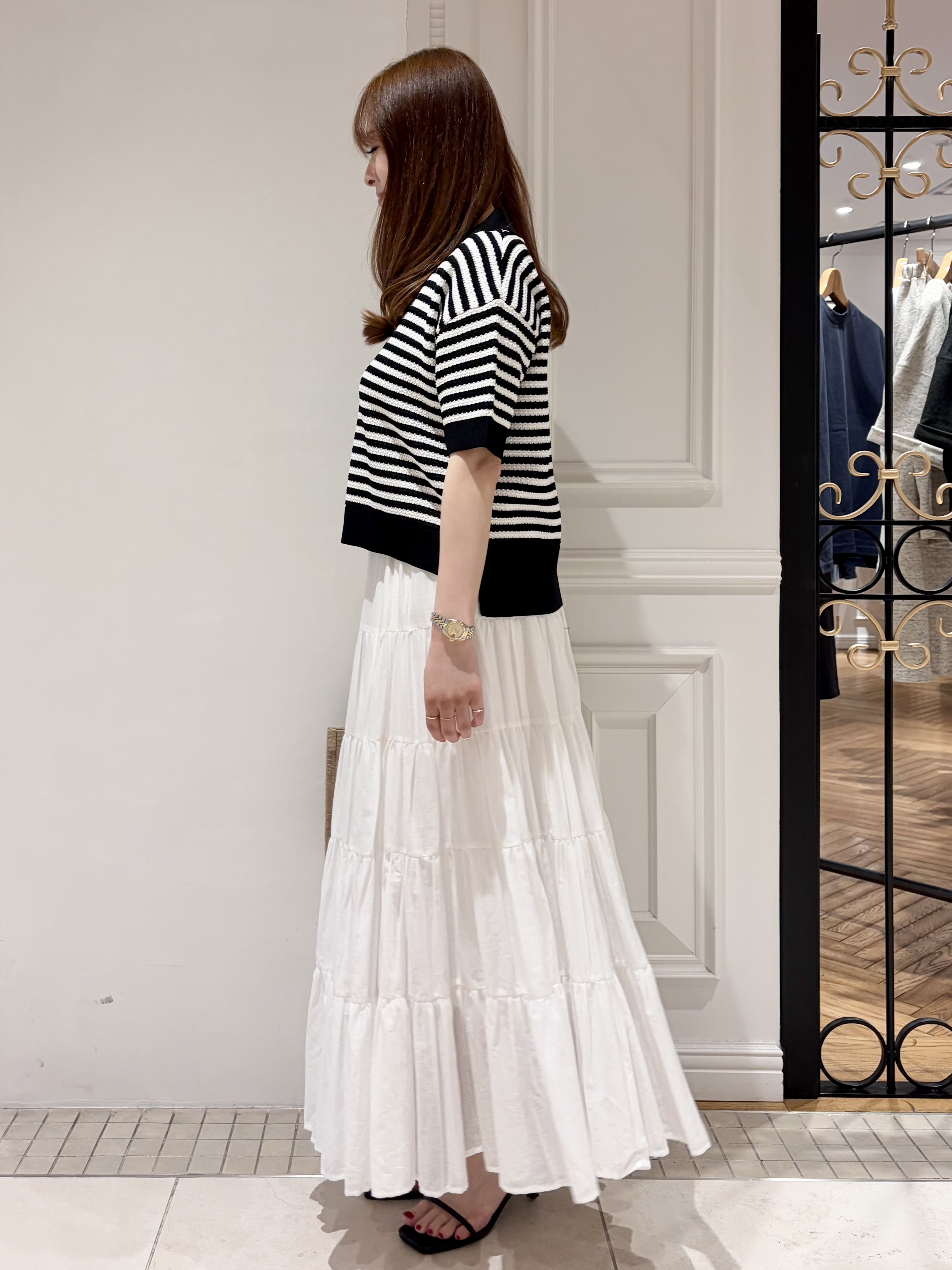 minowaさんの「DRESSTERIOR｜ウォッシャブルスキッパークロップドニット」を使ったコーディネート