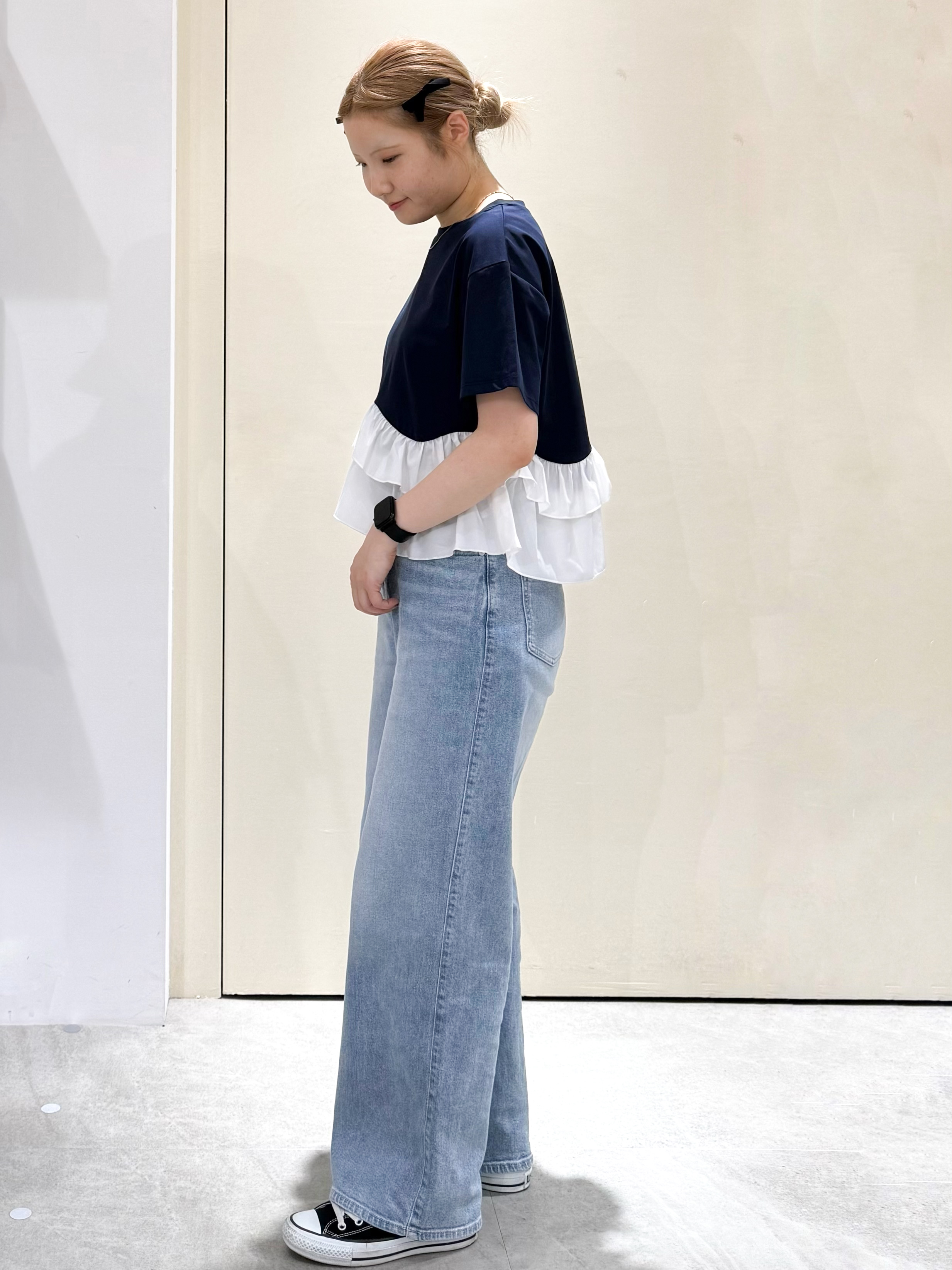 sayaさんの「OPAQUE.CLIP｜裾フリルドッキングTシャツ【洗濯機OK】」を使ったコーディネート