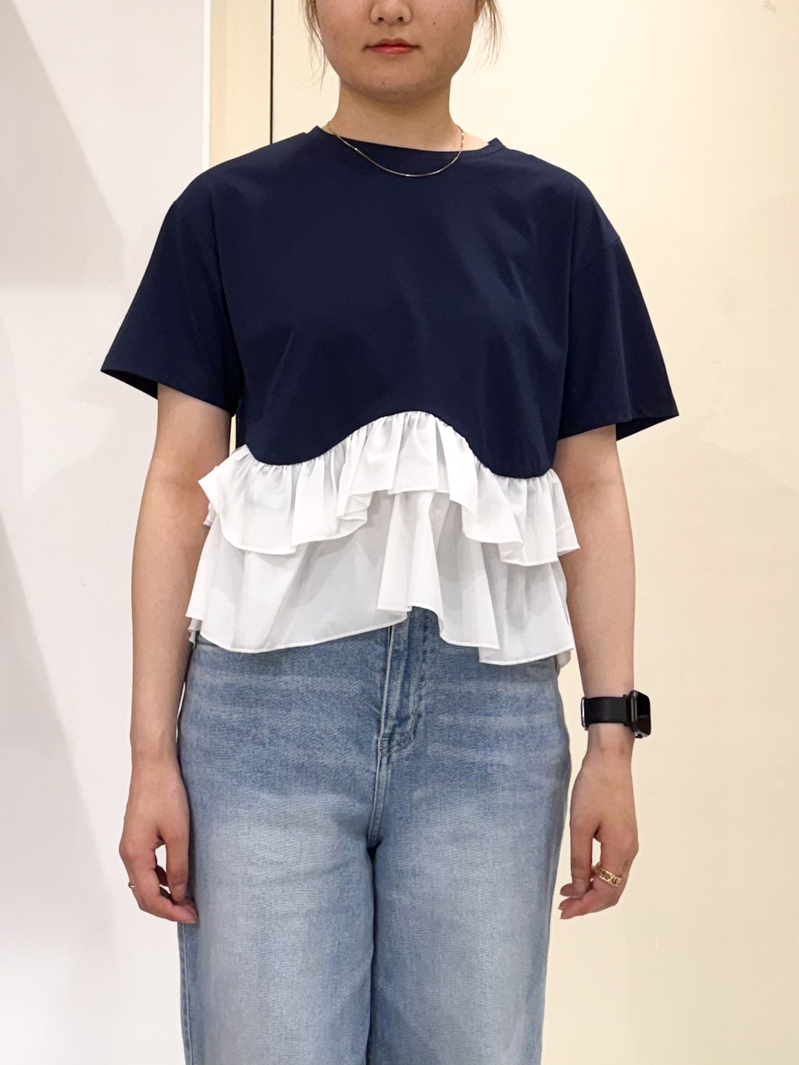 sayaさんの「OPAQUE.CLIP｜裾フリルドッキングTシャツ【洗濯機OK】」を使ったコーディネート