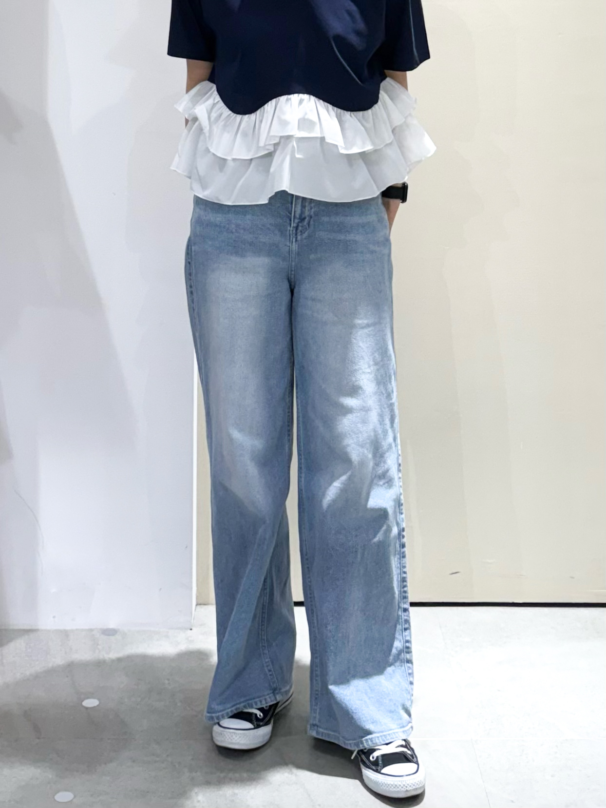 sayaさんの「OPAQUE.CLIP｜裾フリルドッキングTシャツ【洗濯機OK】」を使ったコーディネート
