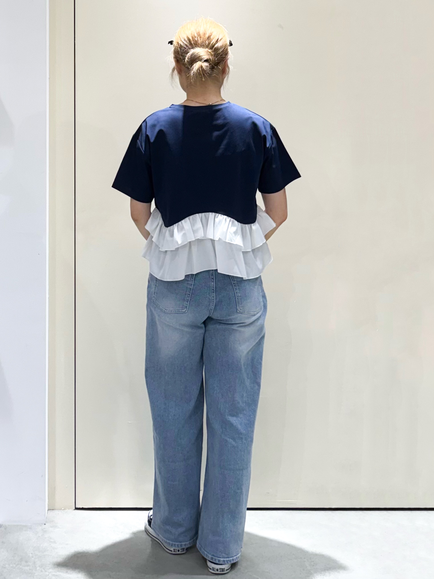 sayaさんの「OPAQUE.CLIP｜裾フリルドッキングTシャツ【洗濯機OK】」を使ったコーディネート