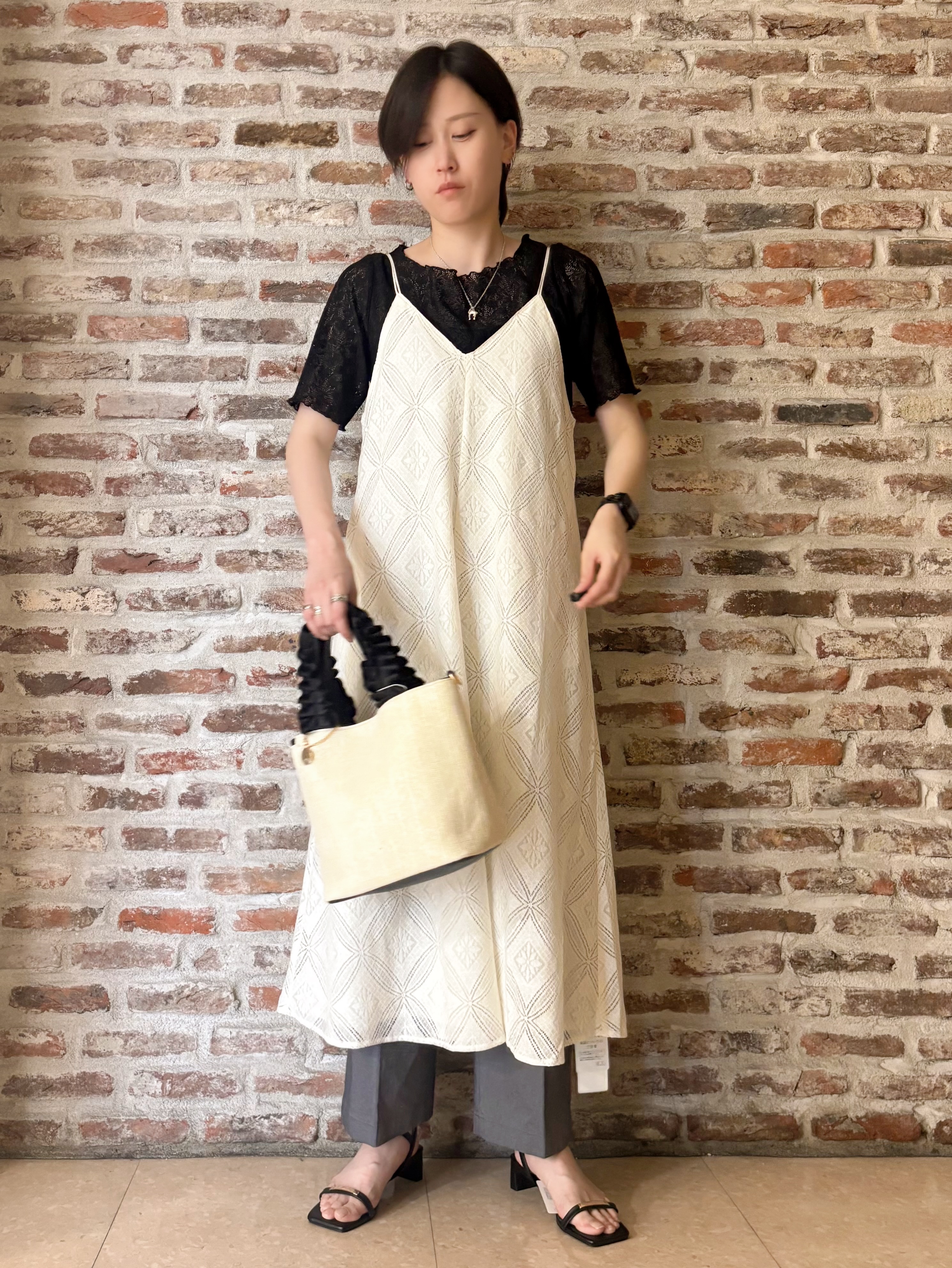 しばさんの「THE SHOP TK｜繊細で上品な レース5分袖トップス」を使ったコーディネート