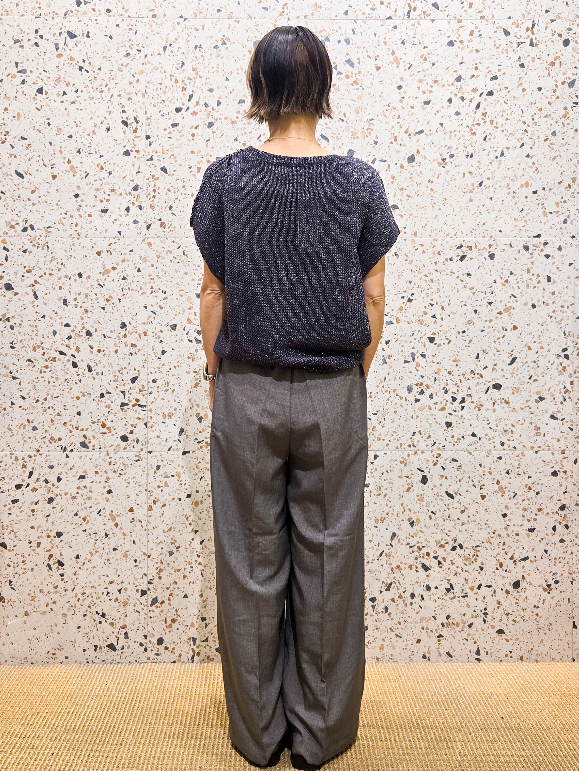 yoshimiさんの「OPAQUE.CLIP｜ラメメッシュ フレンチスリーブニット【洗濯機OK】」を使ったコーディネート