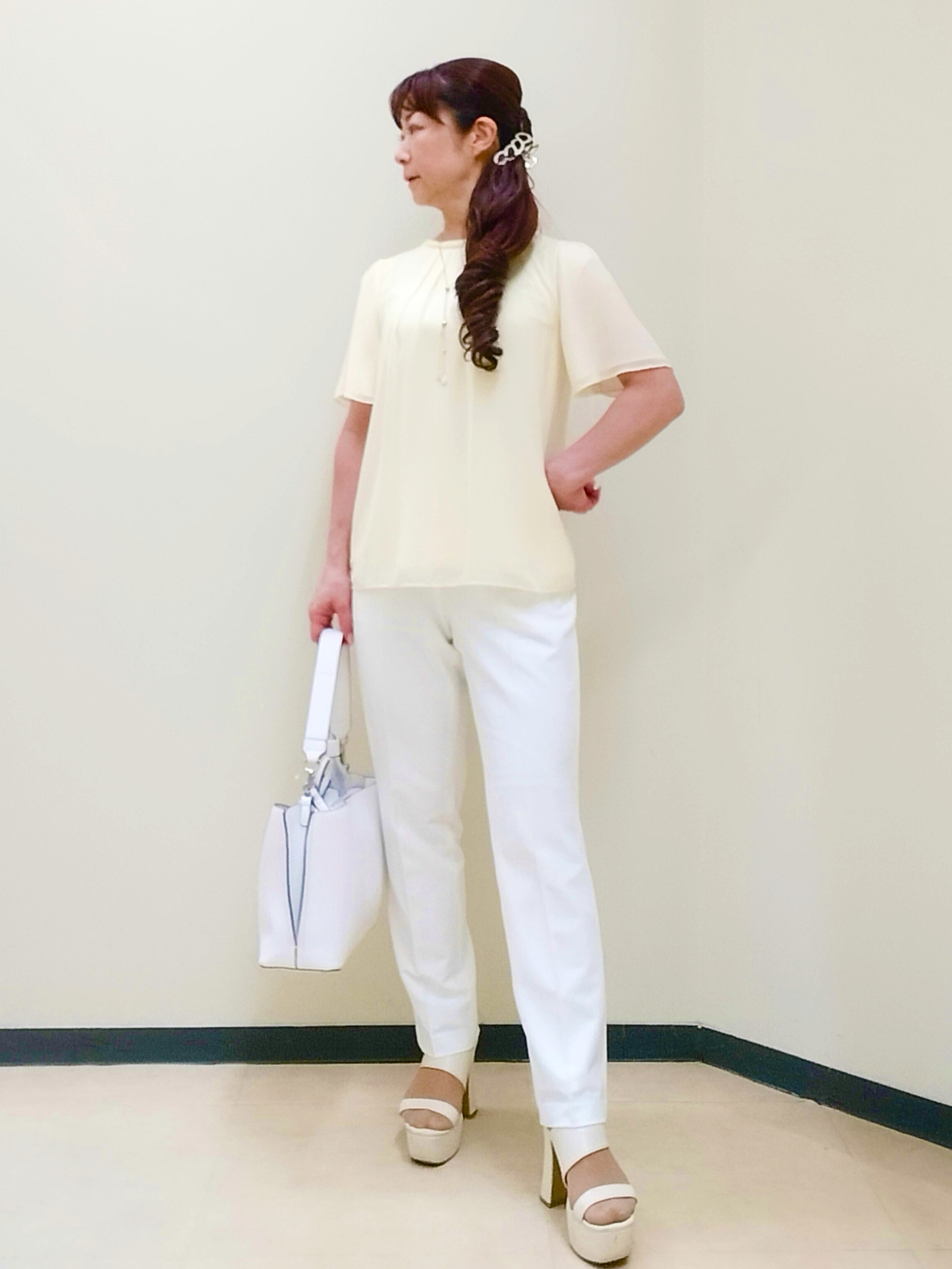 花さんの「Reflect｜【S-4Lサイズ/UVカット／接触冷感】シフォンジャージブラウス」を使ったコーディネート