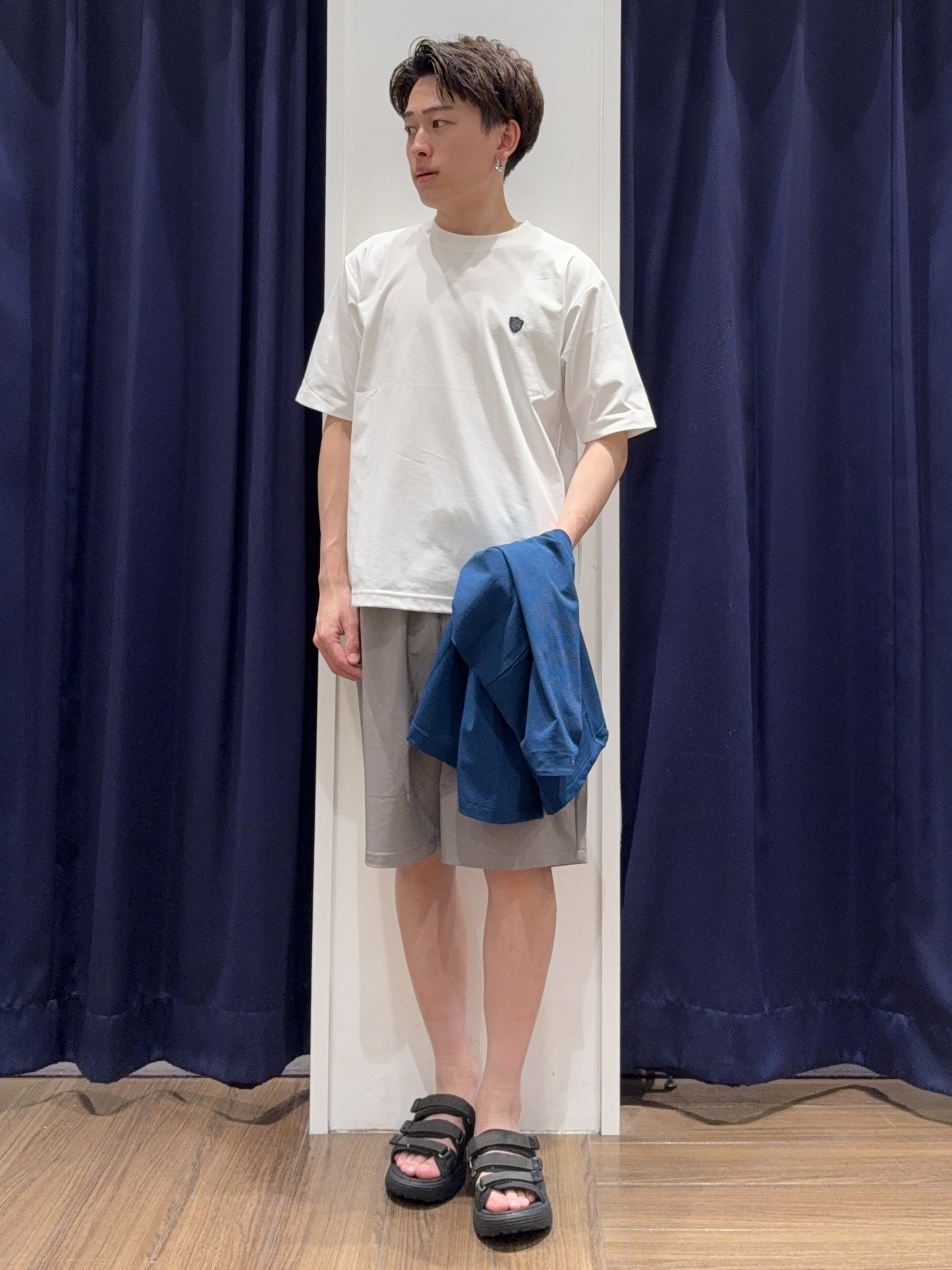 カシマさんの「THE SHOP TK｜メッシュ五分袖カーディガン＋半袖Tシャツ セットアイテム 洗濯機OK」を使ったコーディネート