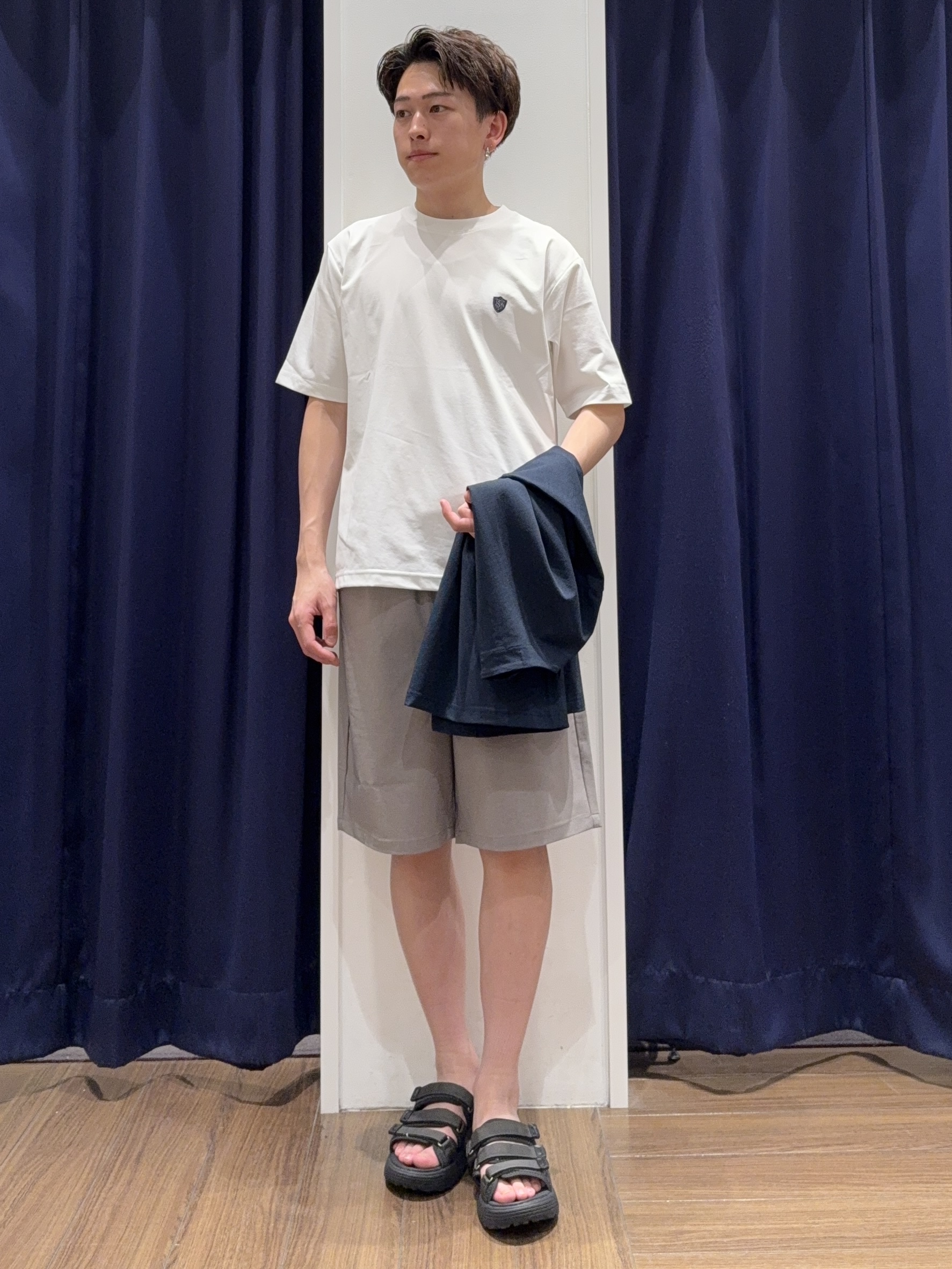 カシマさんの「THE SHOP TK｜メッシュ五分袖カーディガン＋半袖Tシャツ セットアイテム 洗濯機OK」を使ったコーディネート