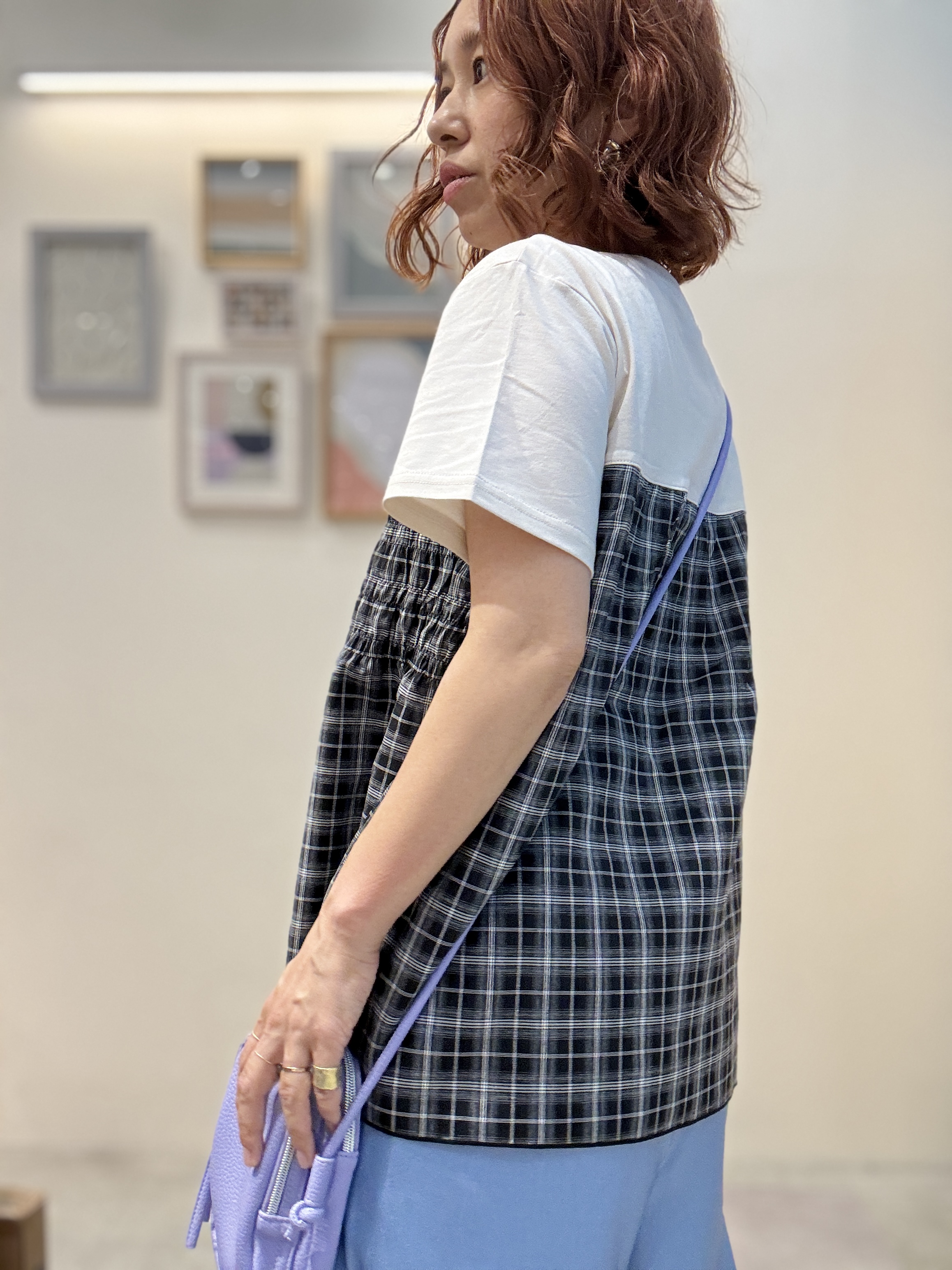 たけぴさんの「SHOO･LA･RUE｜【S-LL/洗濯機可】着るだけサマ見え 柄アソートビスチェ風ドッキングTシャツ」を使ったコーディネート