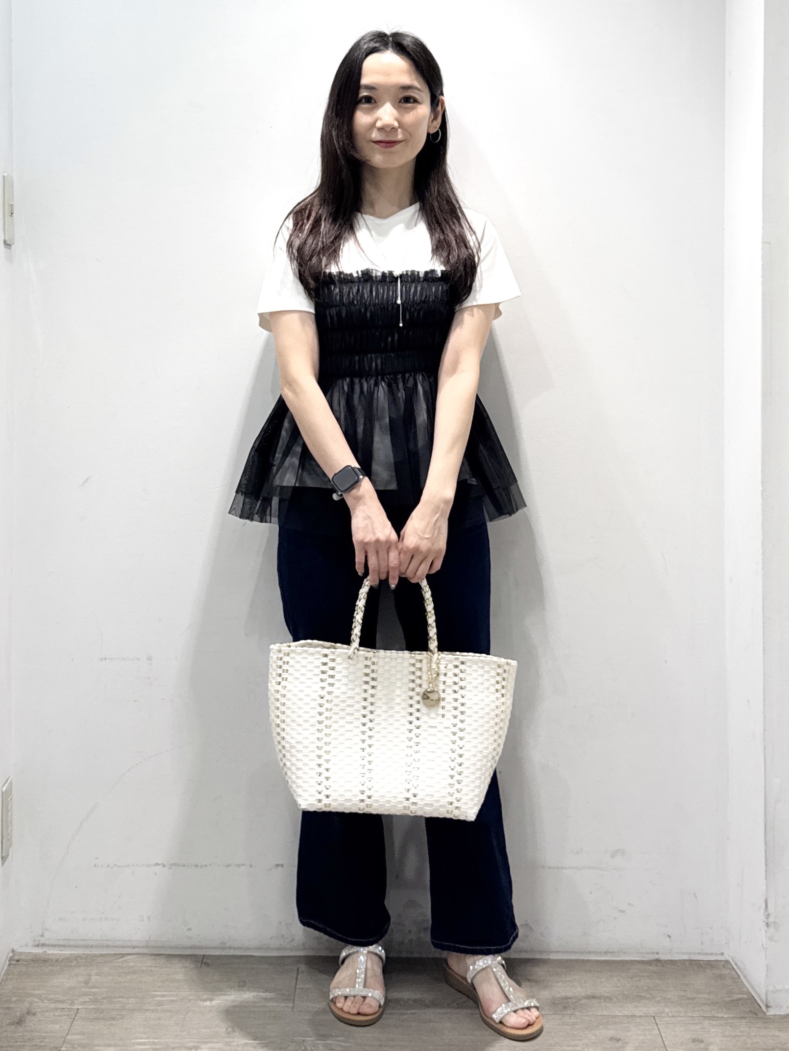 yuicciさんの「OPAQUE.CLIP｜チュールペプラムトップス【洗濯機OK／接触冷感／UVケア】」を使ったコーディネート