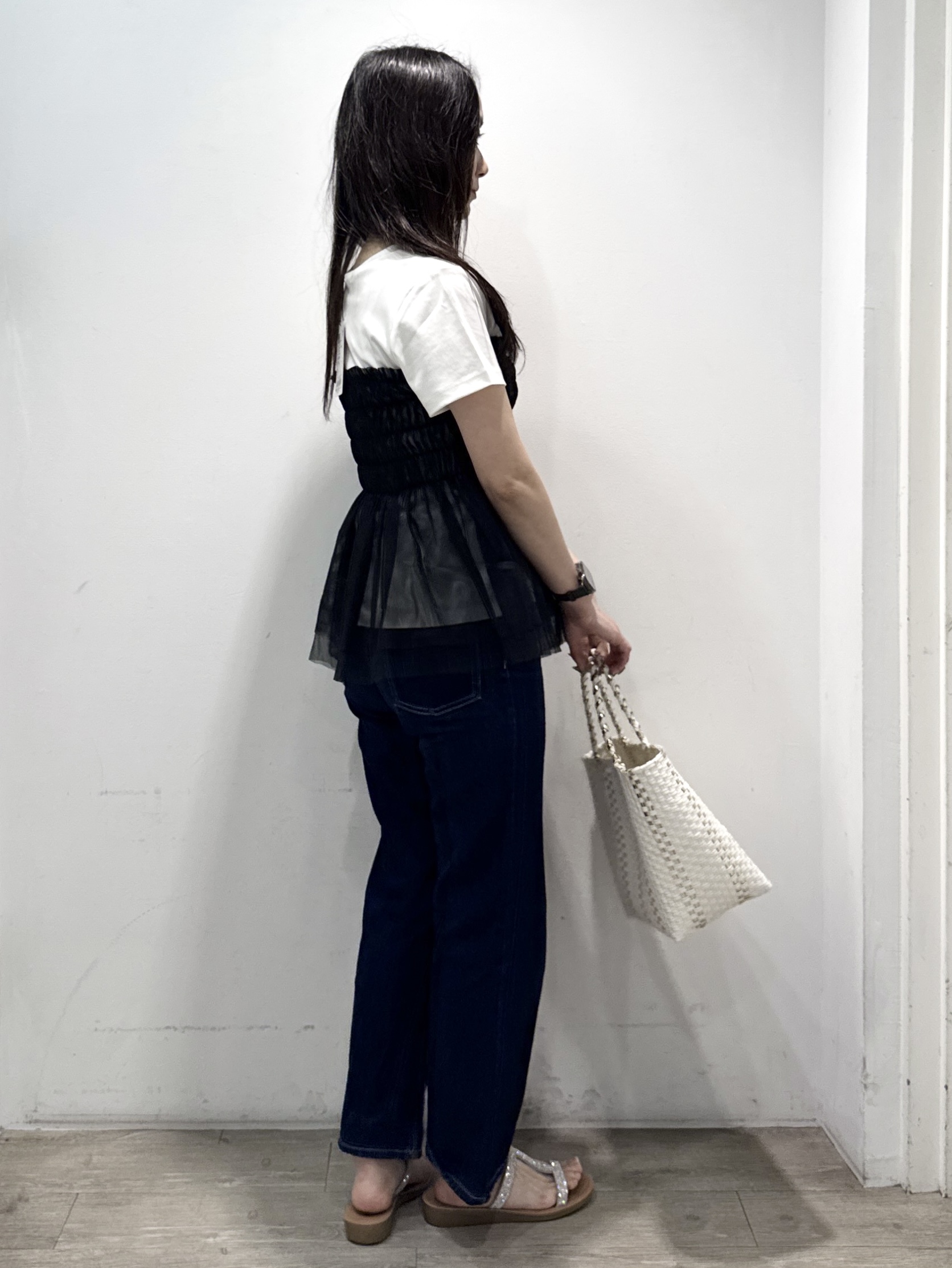 yuicciさんの「OPAQUE.CLIP｜チュールペプラムトップス【洗濯機OK／接触冷感／UVケア】」を使ったコーディネート