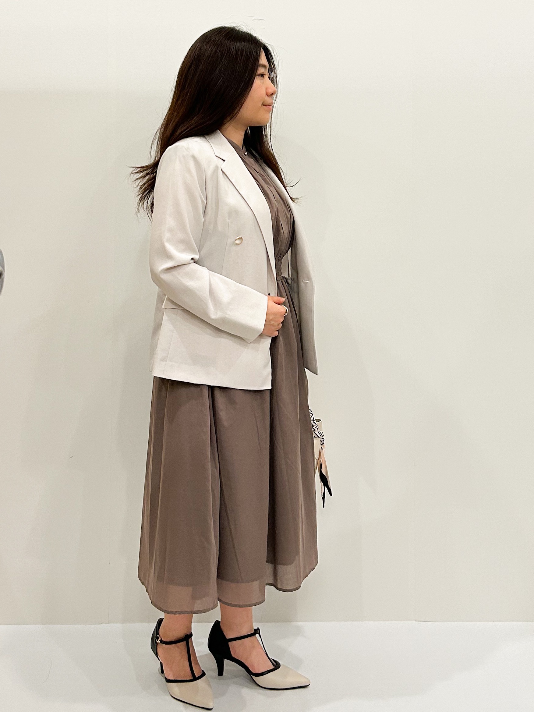 ちゃこさんの「OPAQUE.CLIP｜《再入荷》ダブルブレストテーラードジャケット【接触冷感／吸水速乾／イージーアイロン／防シワ／洗濯機O」を使ったコーディネート