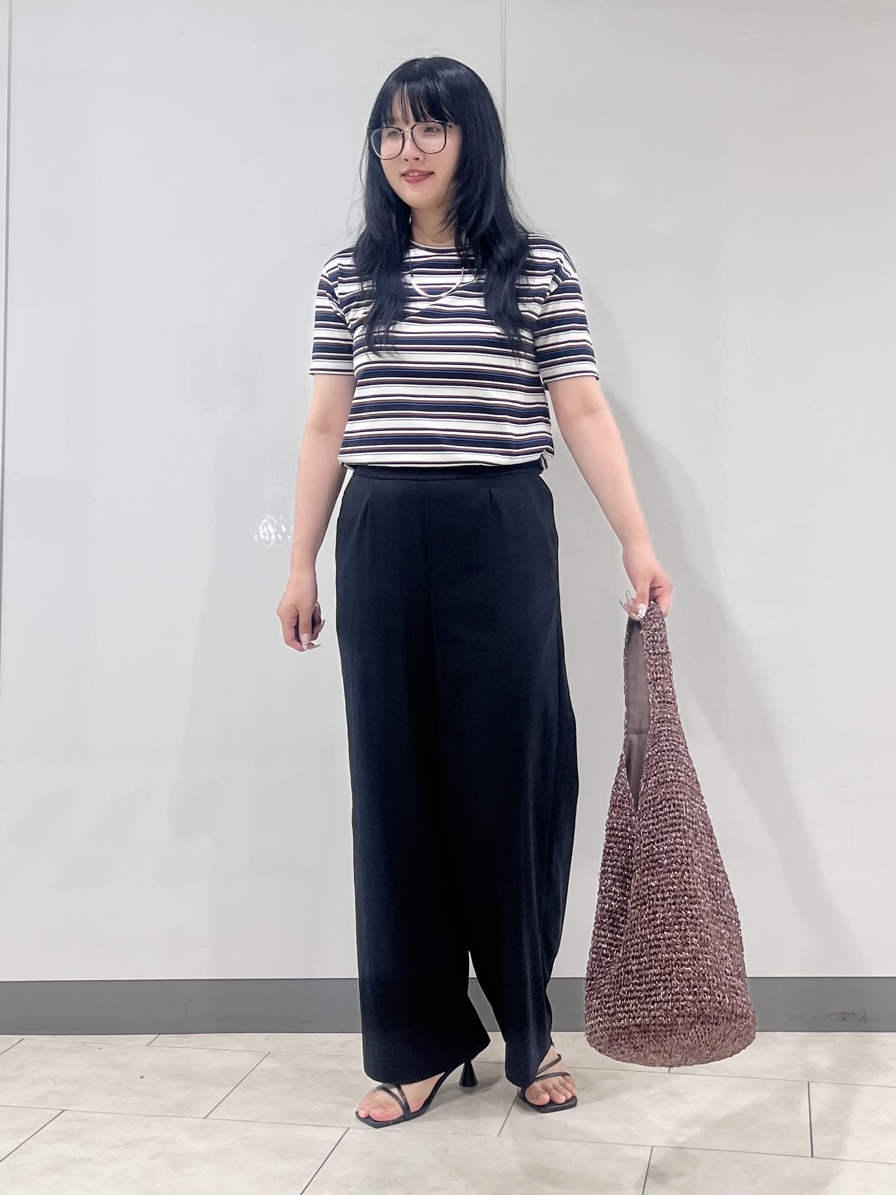 hasuさんの「INDIVI｜【ゆったり／着映え】ボーダーリラクシーTシャツ」を使ったコーディネート