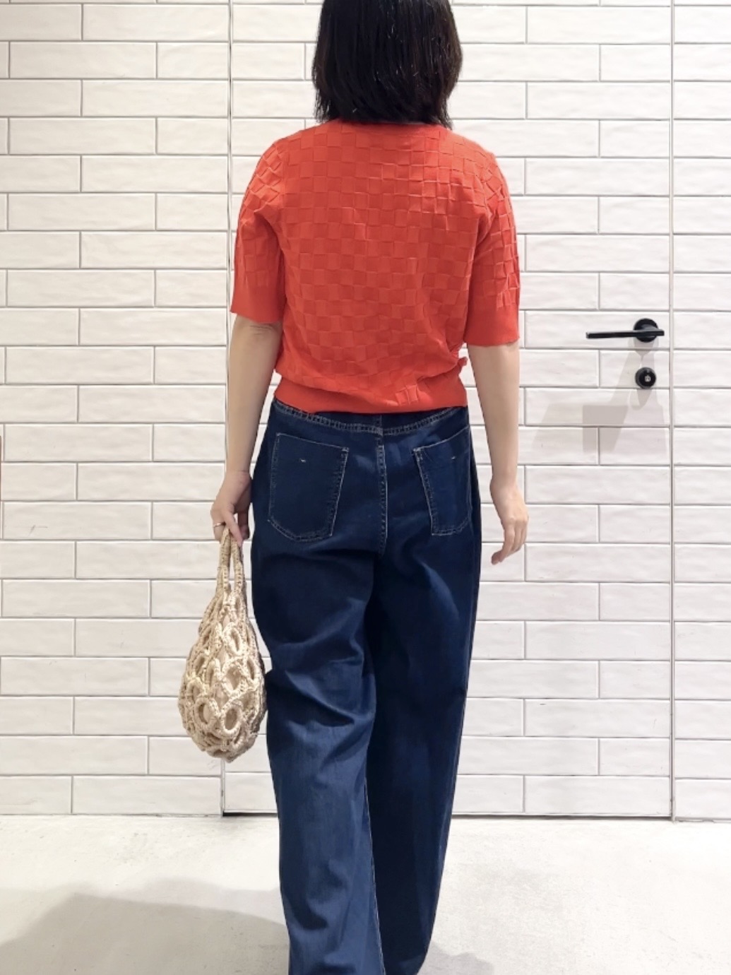 しおりさんの「OPAQUE.CLIP｜柄編みハーフスリーブニット【洗濯機OK／抗ピル】」を使ったコーディネート