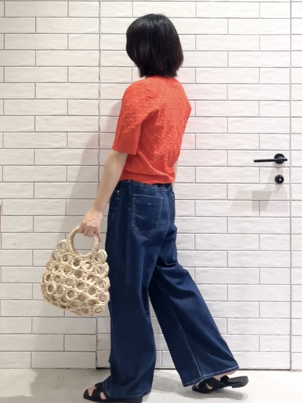 しおりさんの「OPAQUE.CLIP｜柄編みハーフスリーブニット【洗濯機OK／抗ピル】」を使ったコーディネート