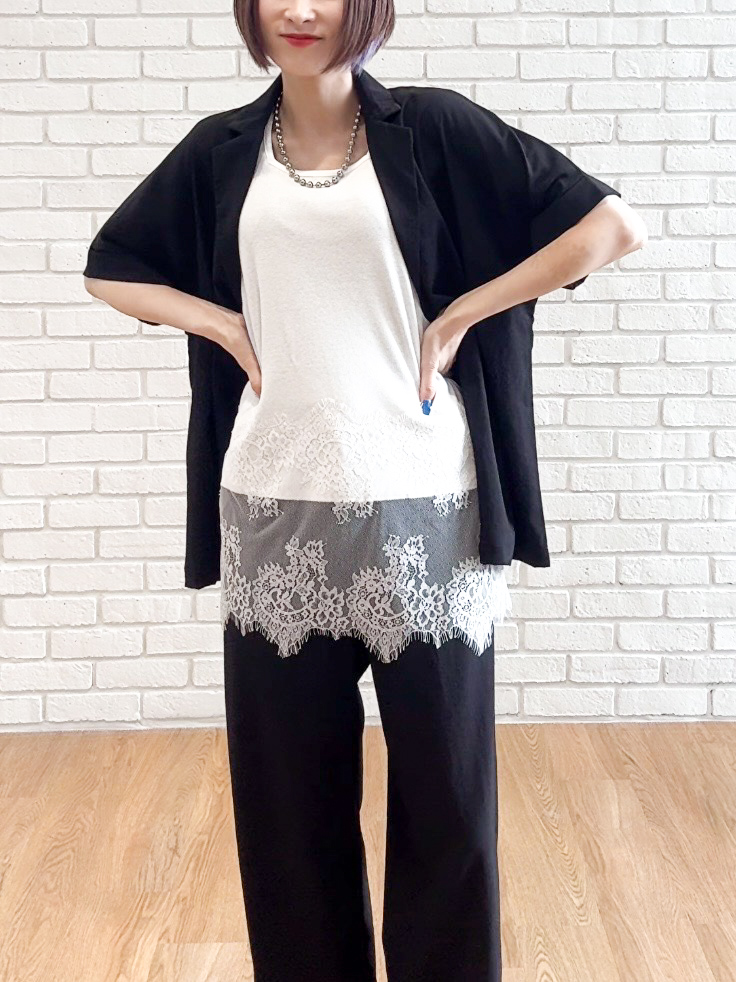 𝐜𝐡𝐢𝐤𝐚さんの「SHOO･LA･RUE｜【高レビュー/洗濯機可/セットアップ可】軽凛(かろりん) ひんやり半袖ジャケット」を使ったコーディネート