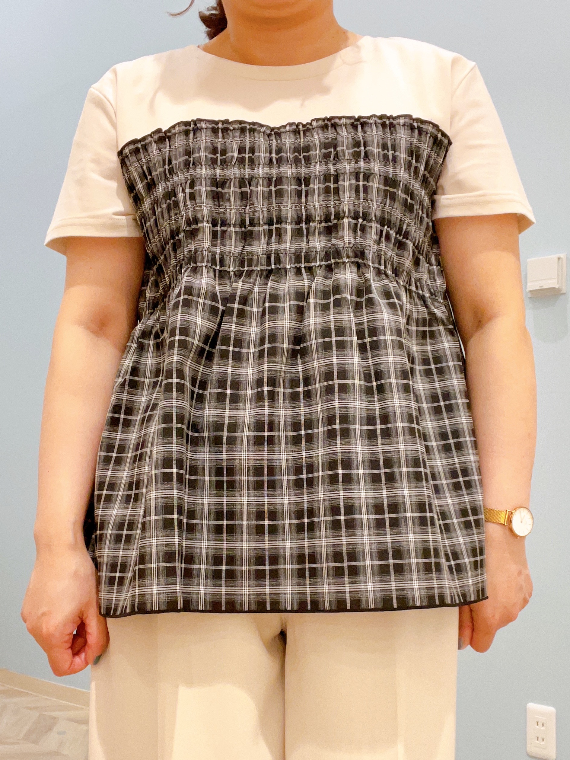 kitaさんの「SHOO･LA･RUE｜【S-LL/洗濯機可】着るだけサマ見え 柄アソートビスチェ風ドッキングTシャツ」を使ったコーディネート