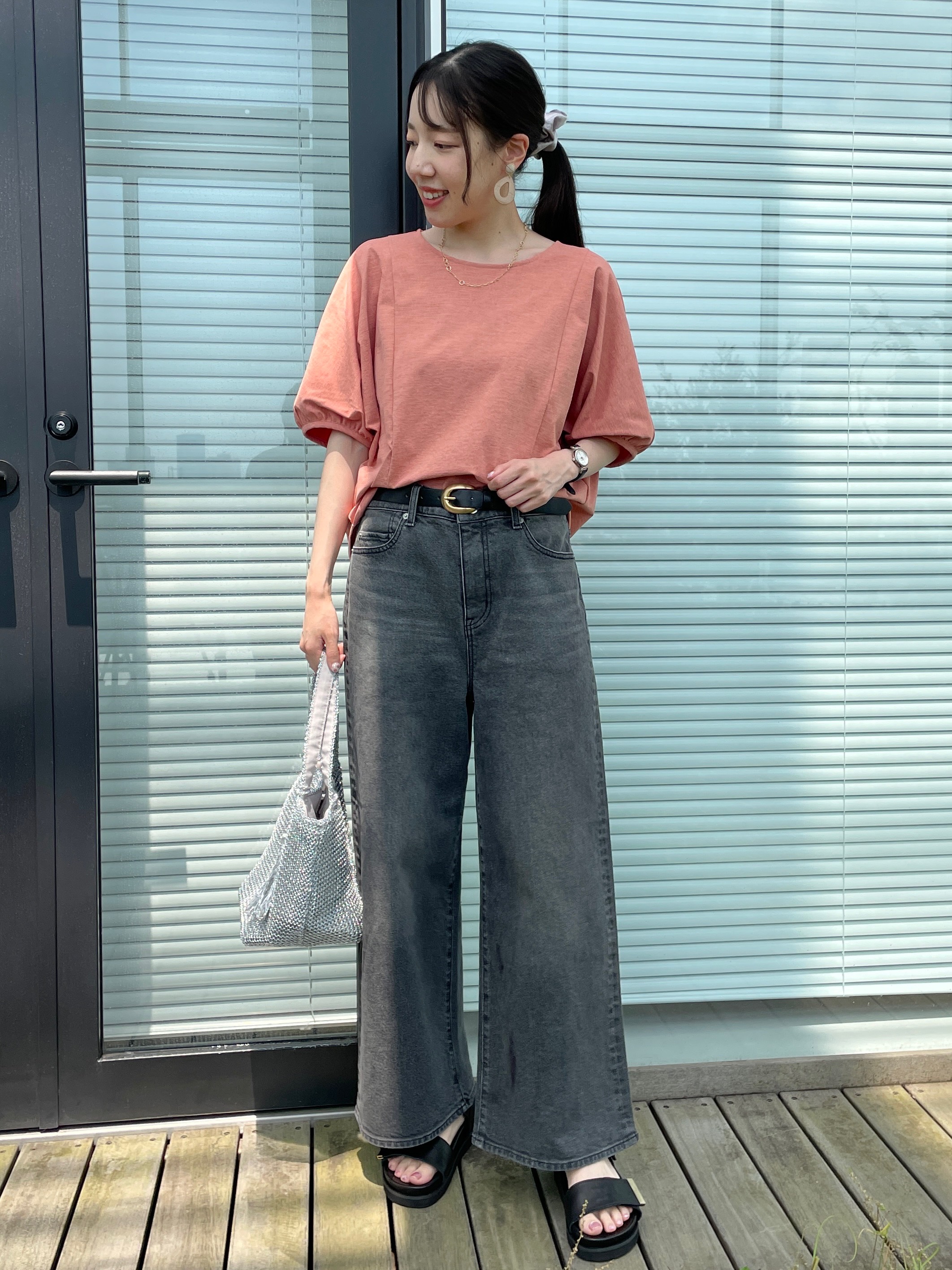 Momoさんの「Reflect｜【UVカット／接触冷感／吸水速乾】ギャザースリーブカットソー」を使ったコーディネート