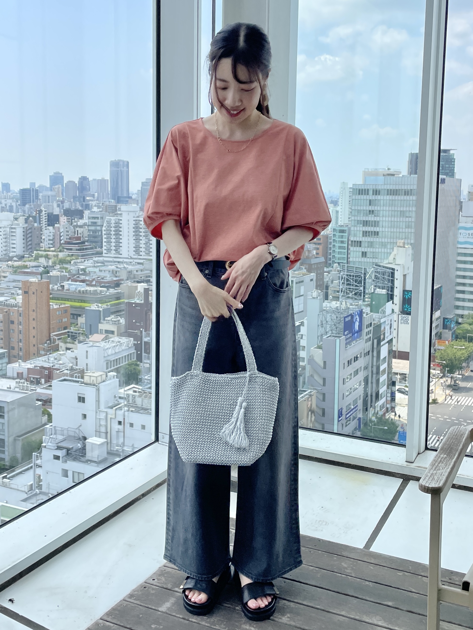 Momoさんの「Reflect｜【UVカット／接触冷感／吸水速乾】ギャザースリーブカットソー」を使ったコーディネート