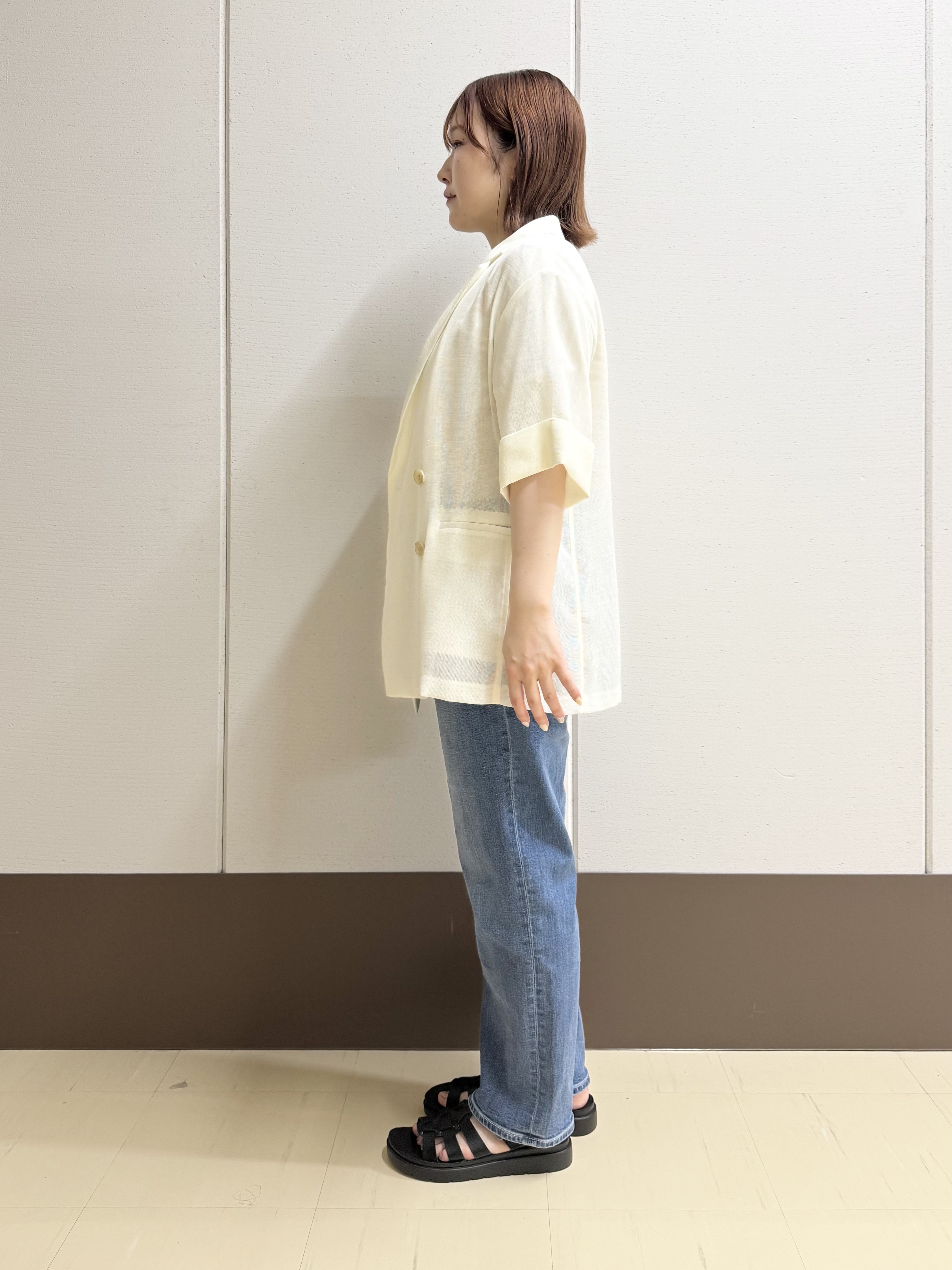 Rikoさんの「INDIVI｜【体型カバー】ボーダードルマントップス」を使ったコーディネート