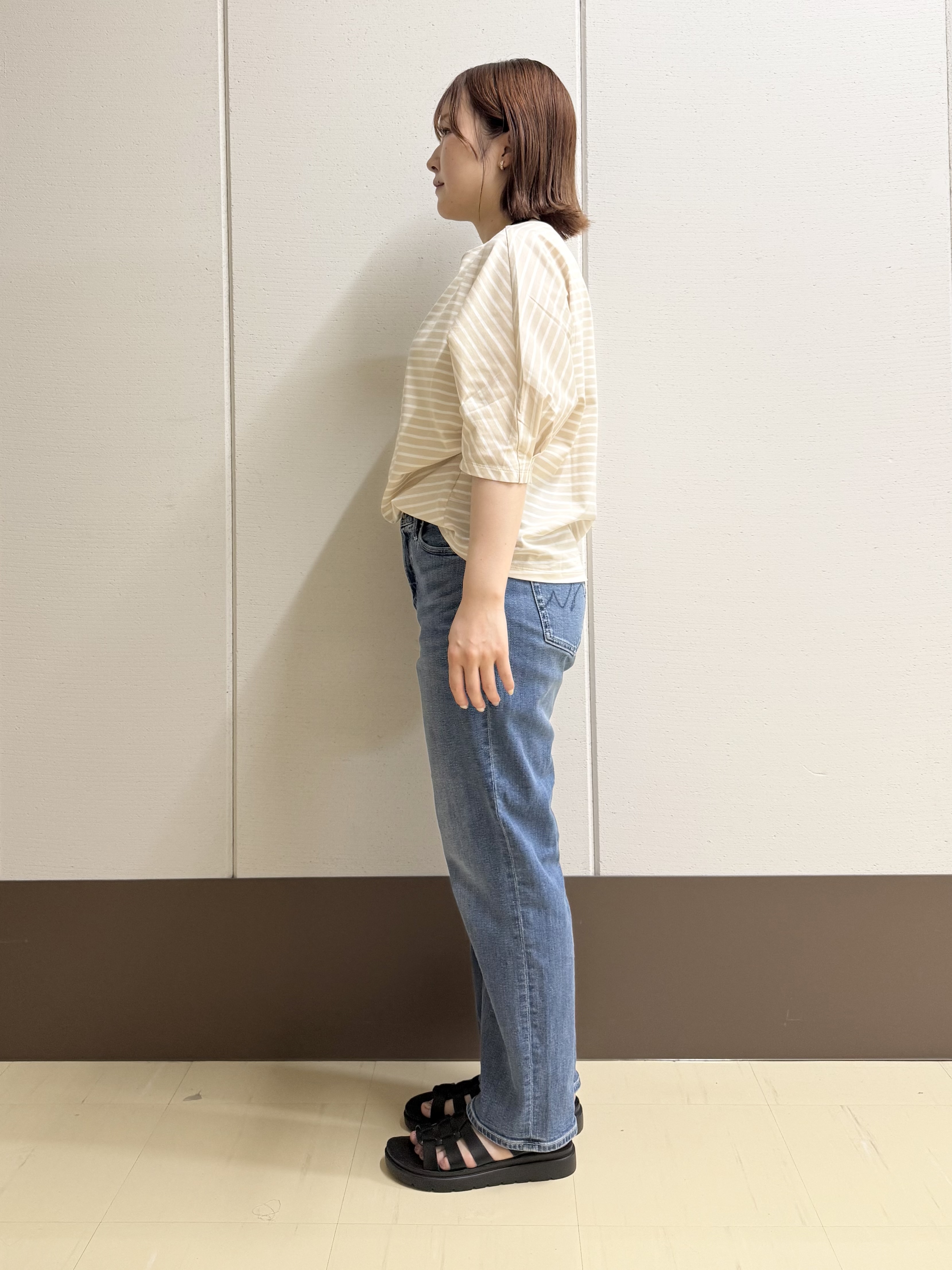 Rikoさんの「INDIVI｜【体型カバー】ボーダードルマントップス」を使ったコーディネート