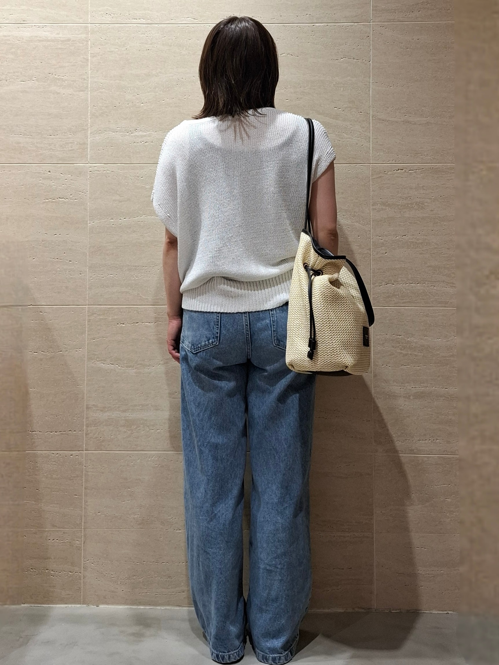 かほさんの「OPAQUE.CLIP｜ラメメッシュ フレンチスリーブニット【洗濯機OK】」を使ったコーディネート