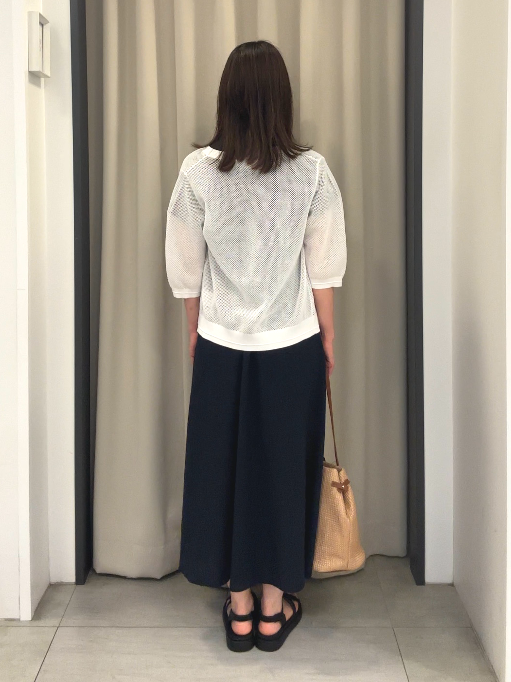 Nao さんの「grove｜【貴島明日香さん着用・洗える】透けない、大人のメッシュカーディガン」を使ったコーディネート