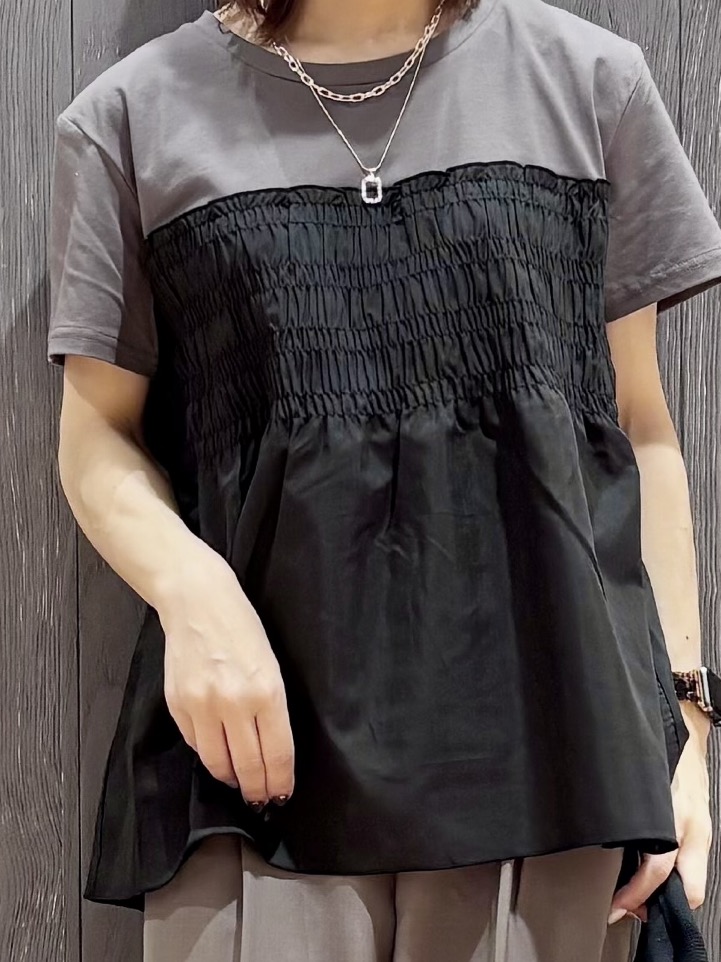 meiさんの「SHOO･LA･RUE｜【S-LL/洗濯機可】着るだけサマ見え 柄アソートビスチェ風ドッキングTシャツ」を使ったコーディネート