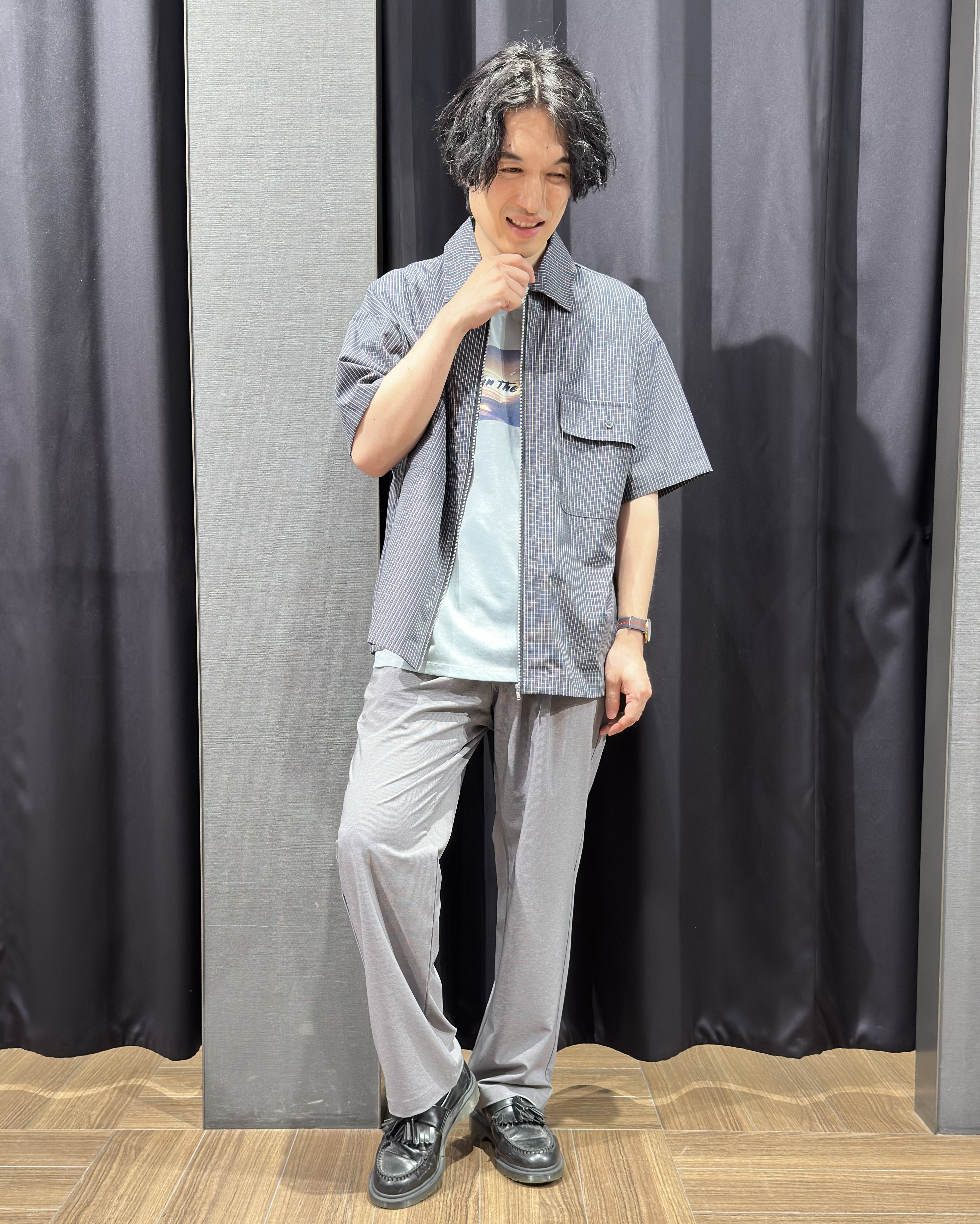tomoyaさんの「THE SHOP TK｜半袖チェックジップシャツ 洗濯機OK」を使ったコーディネート