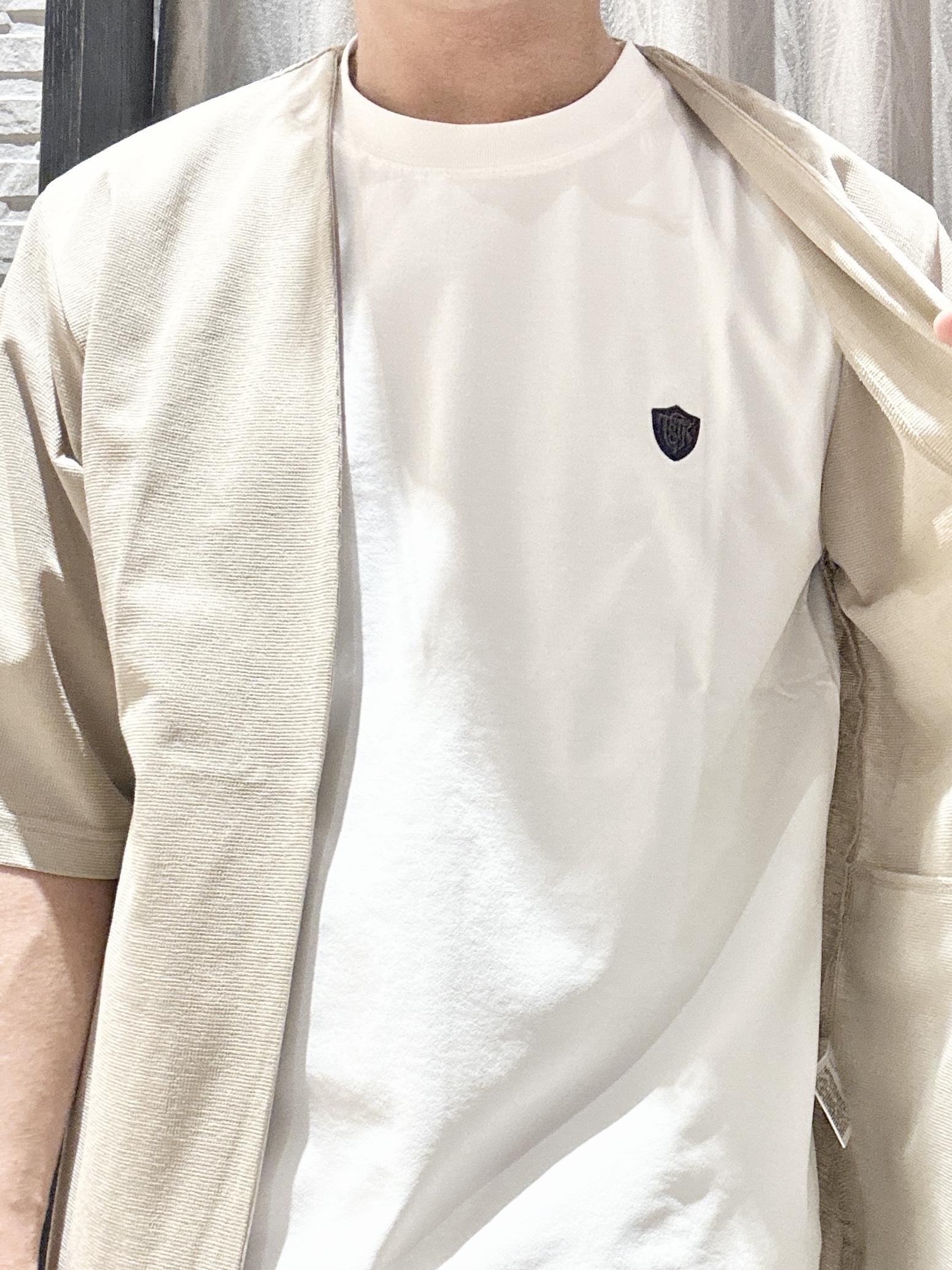 KENJI Iさんの「THE SHOP TK｜メッシュ五分袖カーディガン＋半袖Tシャツ セットアイテム 洗濯機OK」を使ったコーディネート