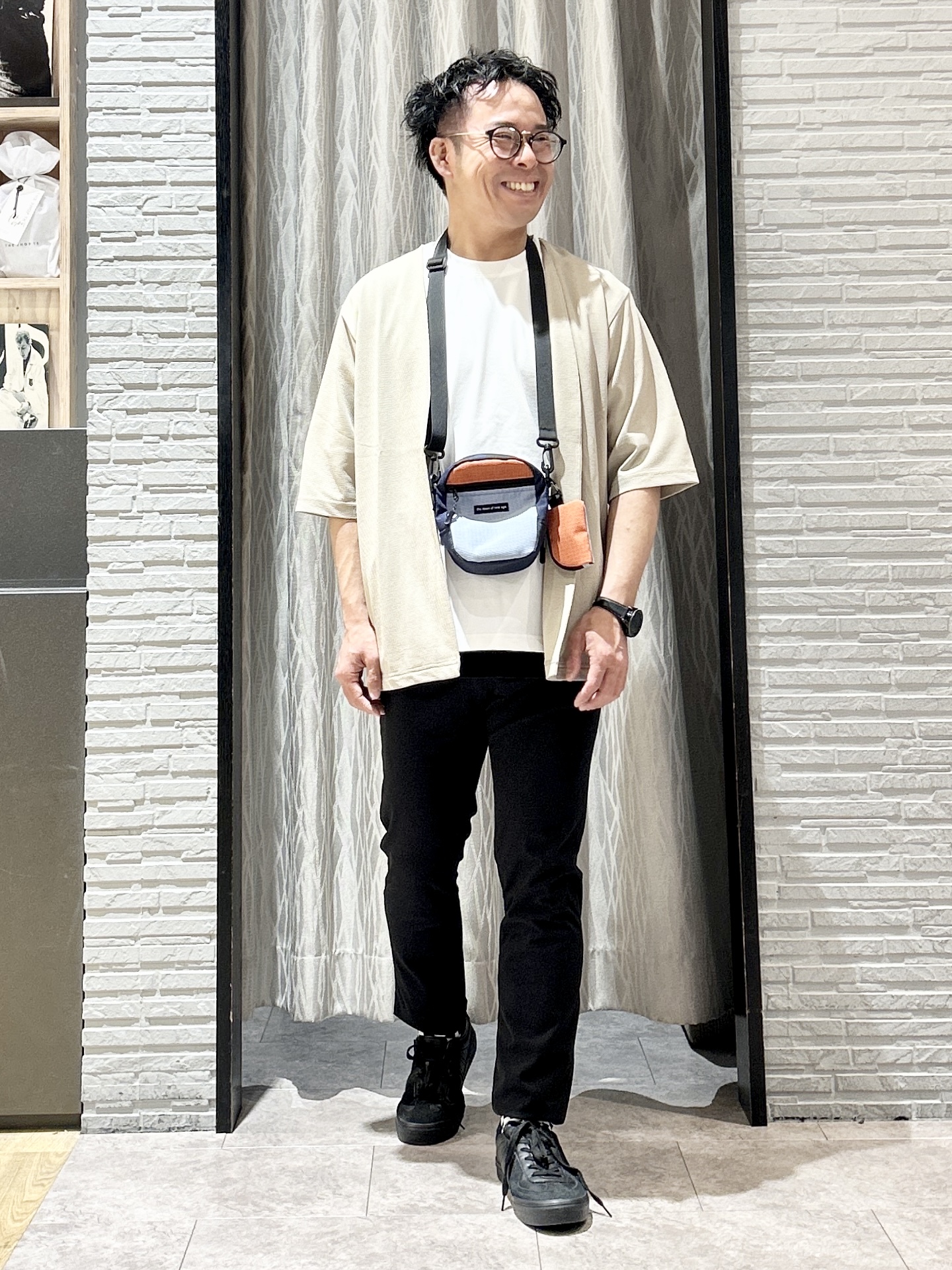 KENJI Iさんの「THE SHOP TK｜メッシュ五分袖カーディガン＋半袖Tシャツ セットアイテム 洗濯機OK」を使ったコーディネート