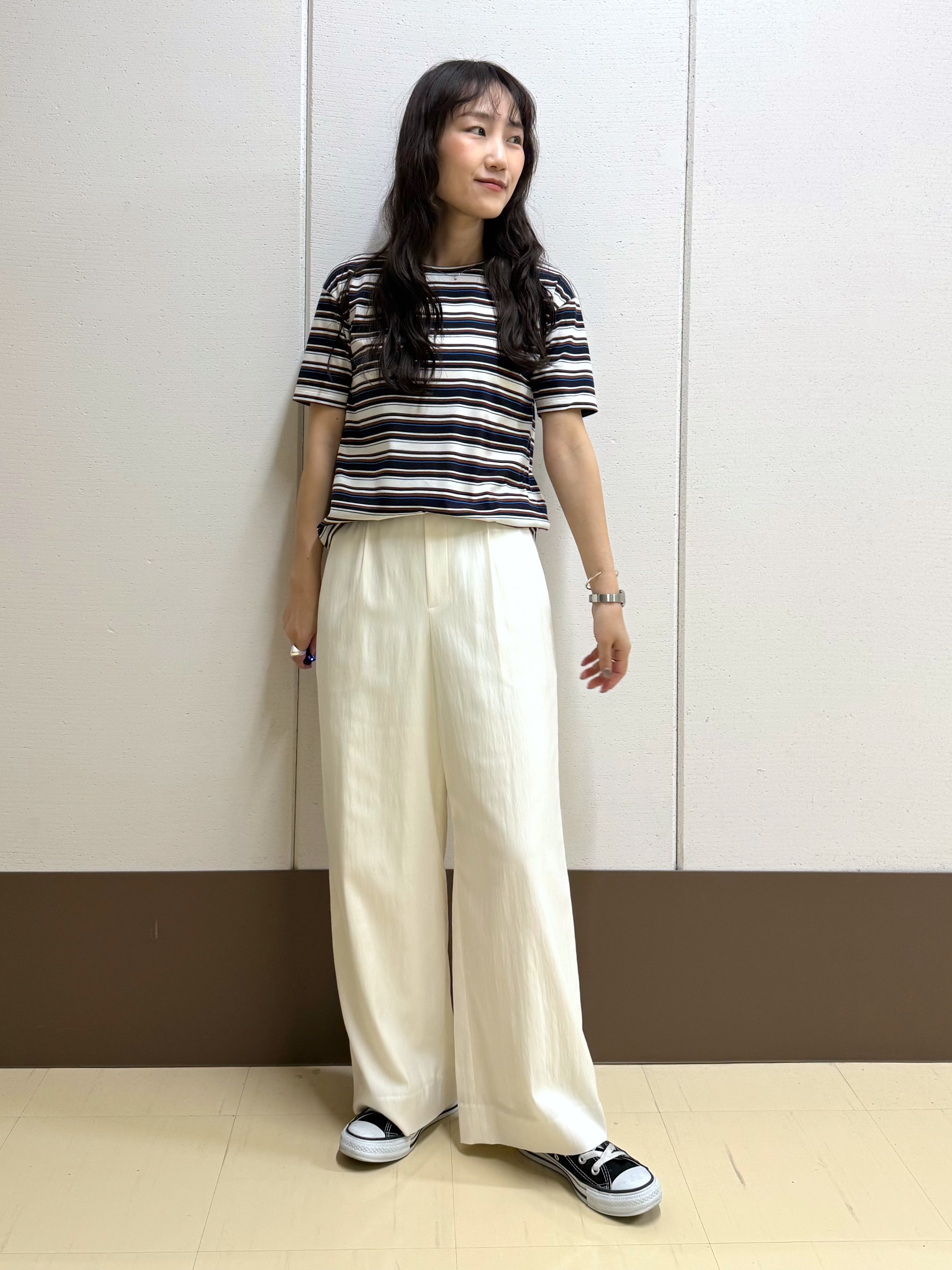mamiさんの「INDIVI｜【ゆったり／着映え】ボーダーリラクシーTシャツ」を使ったコーディネート