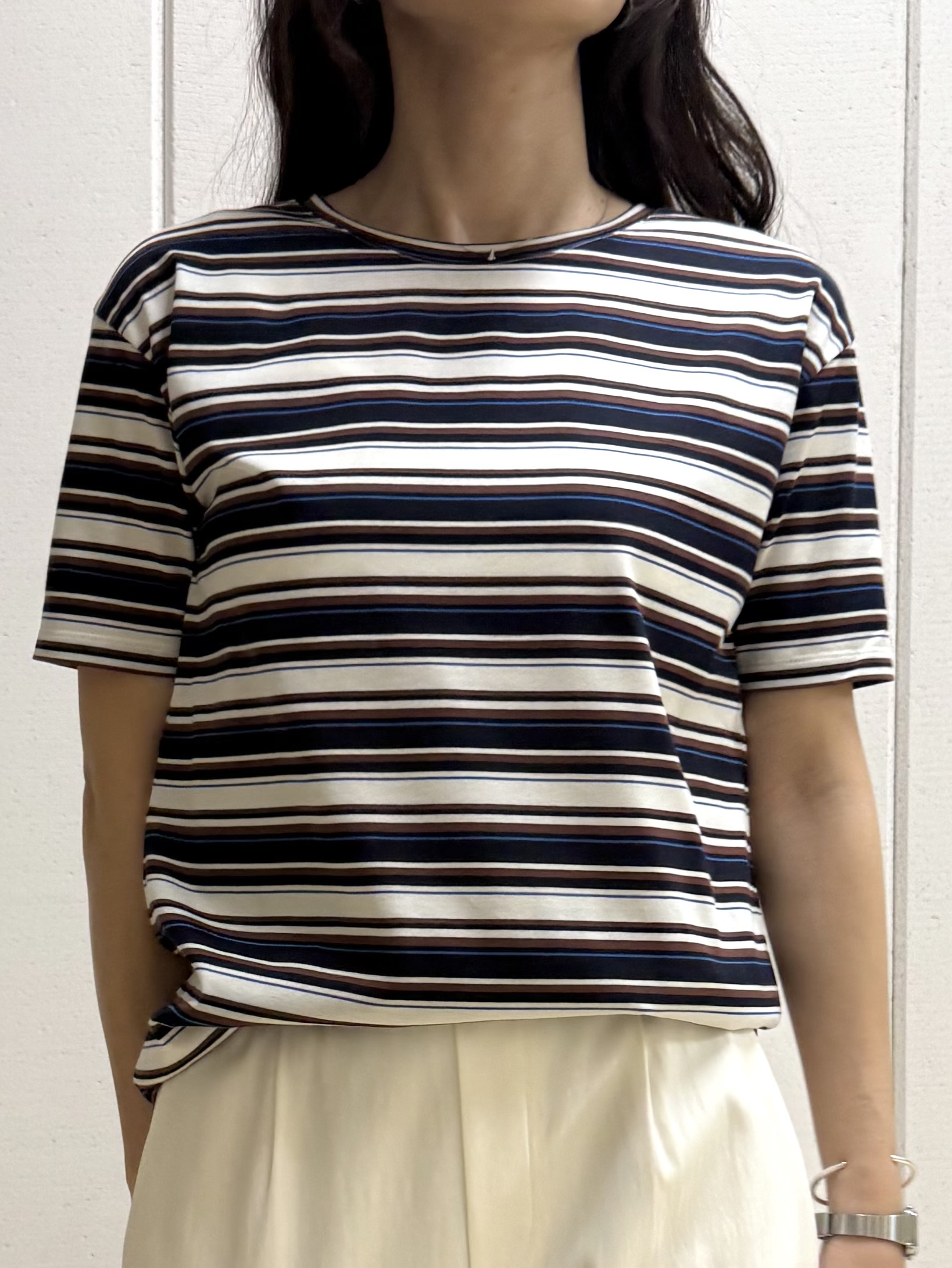 mamiさんの「INDIVI｜【ゆったり／着映え】ボーダーリラクシーTシャツ」を使ったコーディネート