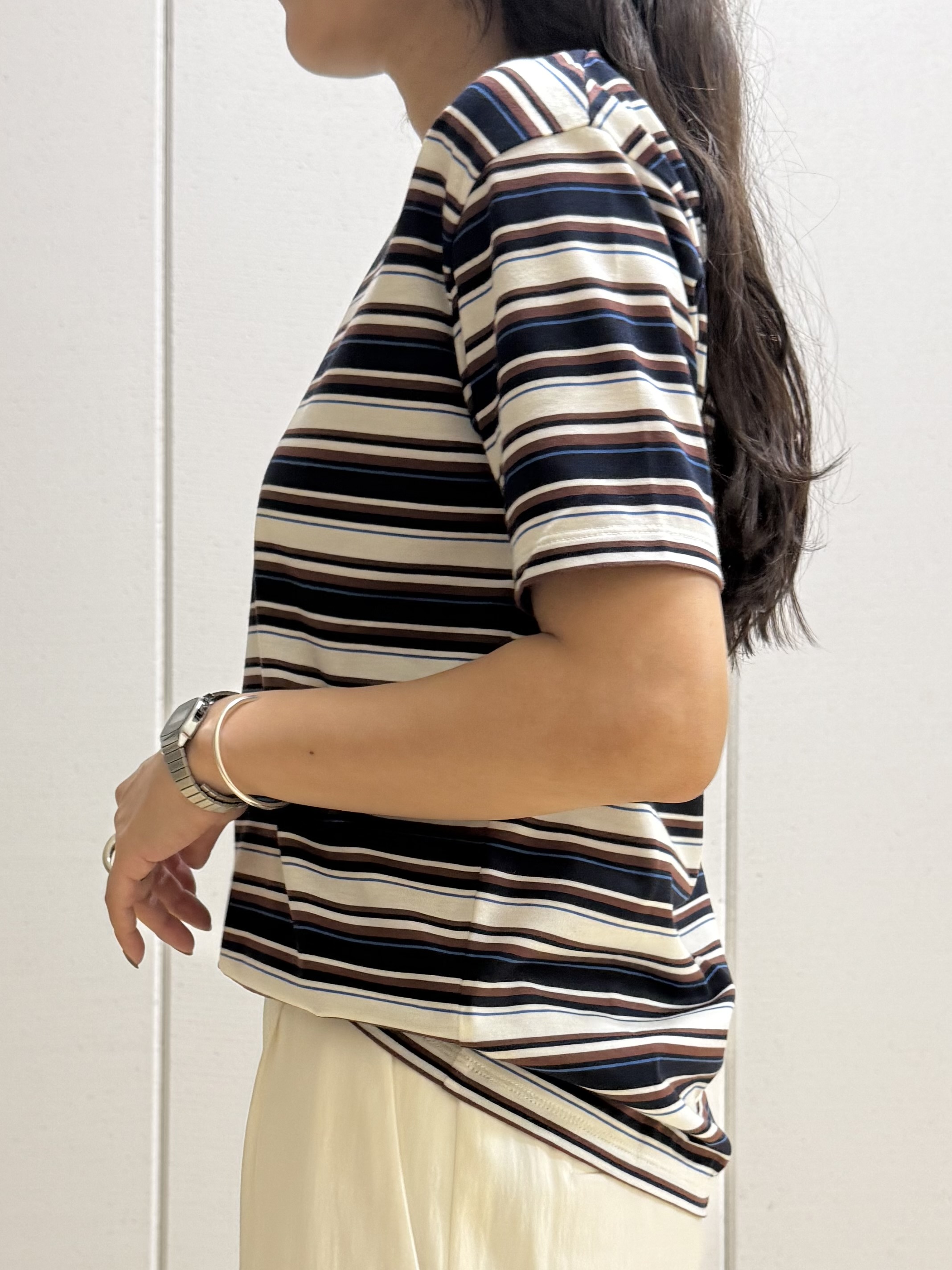 mamiさんの「INDIVI｜【ゆったり／着映え】ボーダーリラクシーTシャツ」を使ったコーディネート