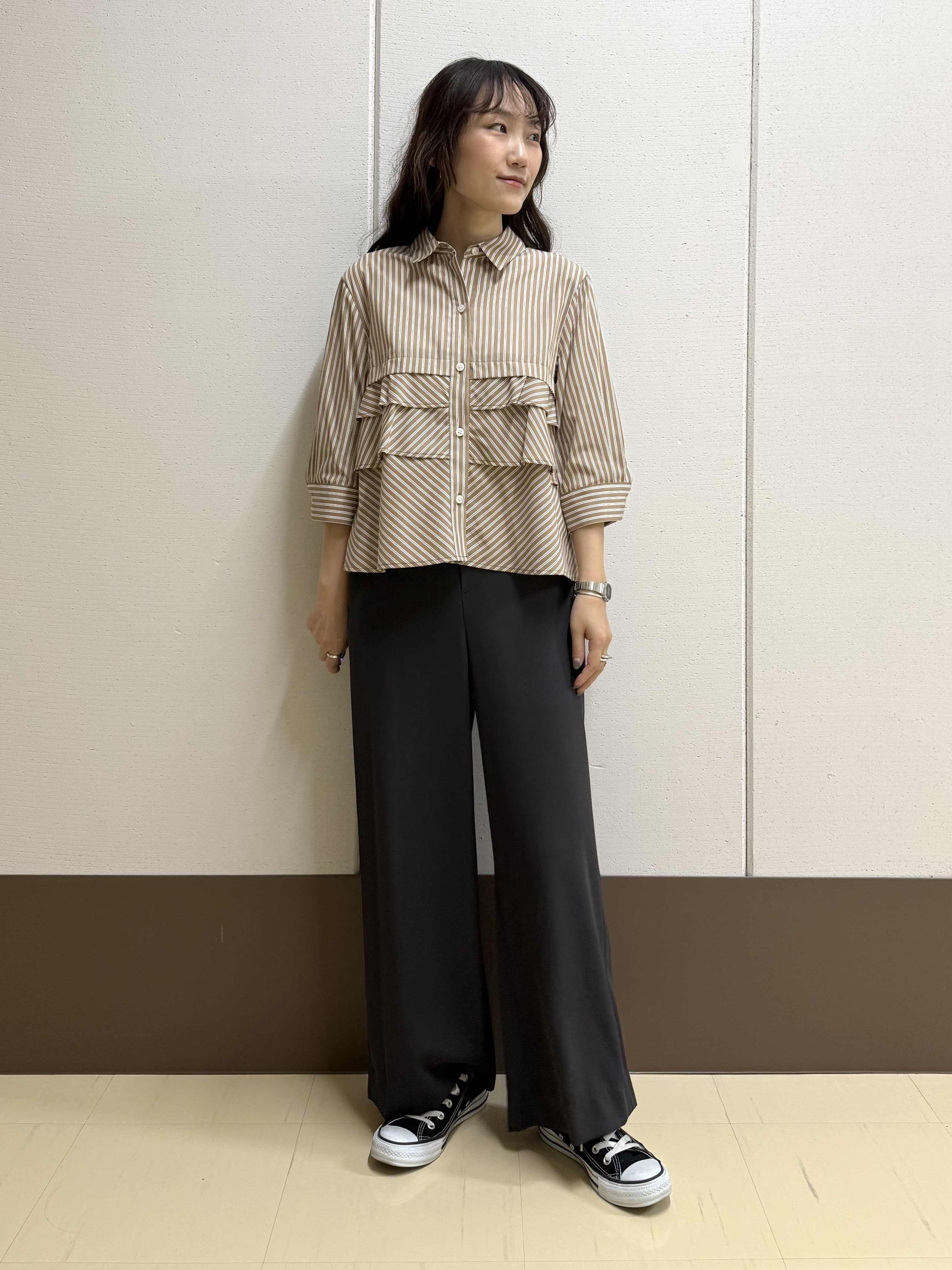 mamiさんの「INDIVI｜【UVケア／吸汗速乾／着映え】ティアードストライプシャツ」を使ったコーディネート
