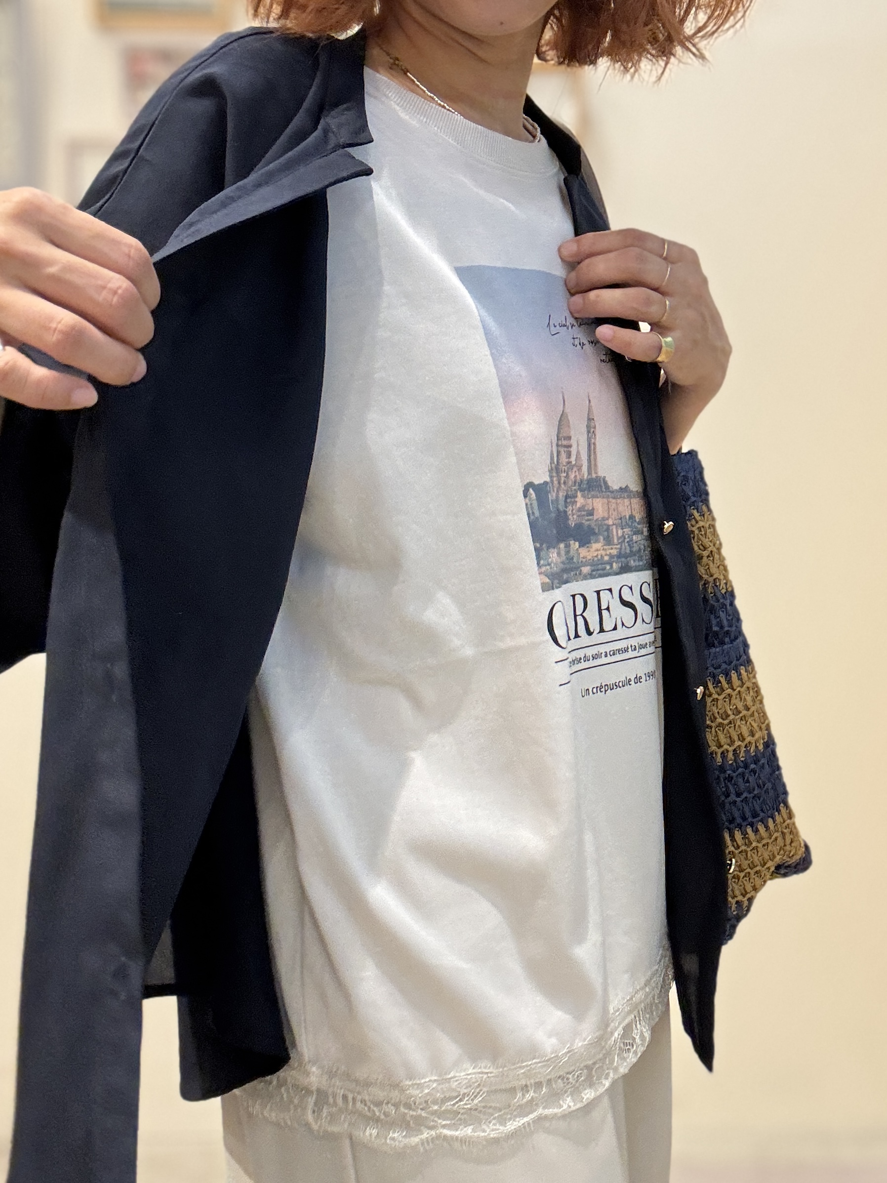 たけぴさんの「SHOO･LA･RUE｜【洗濯機可/S-LL】大人の抜け感 ゆるっと5分袖シャツ」を使ったコーディネート