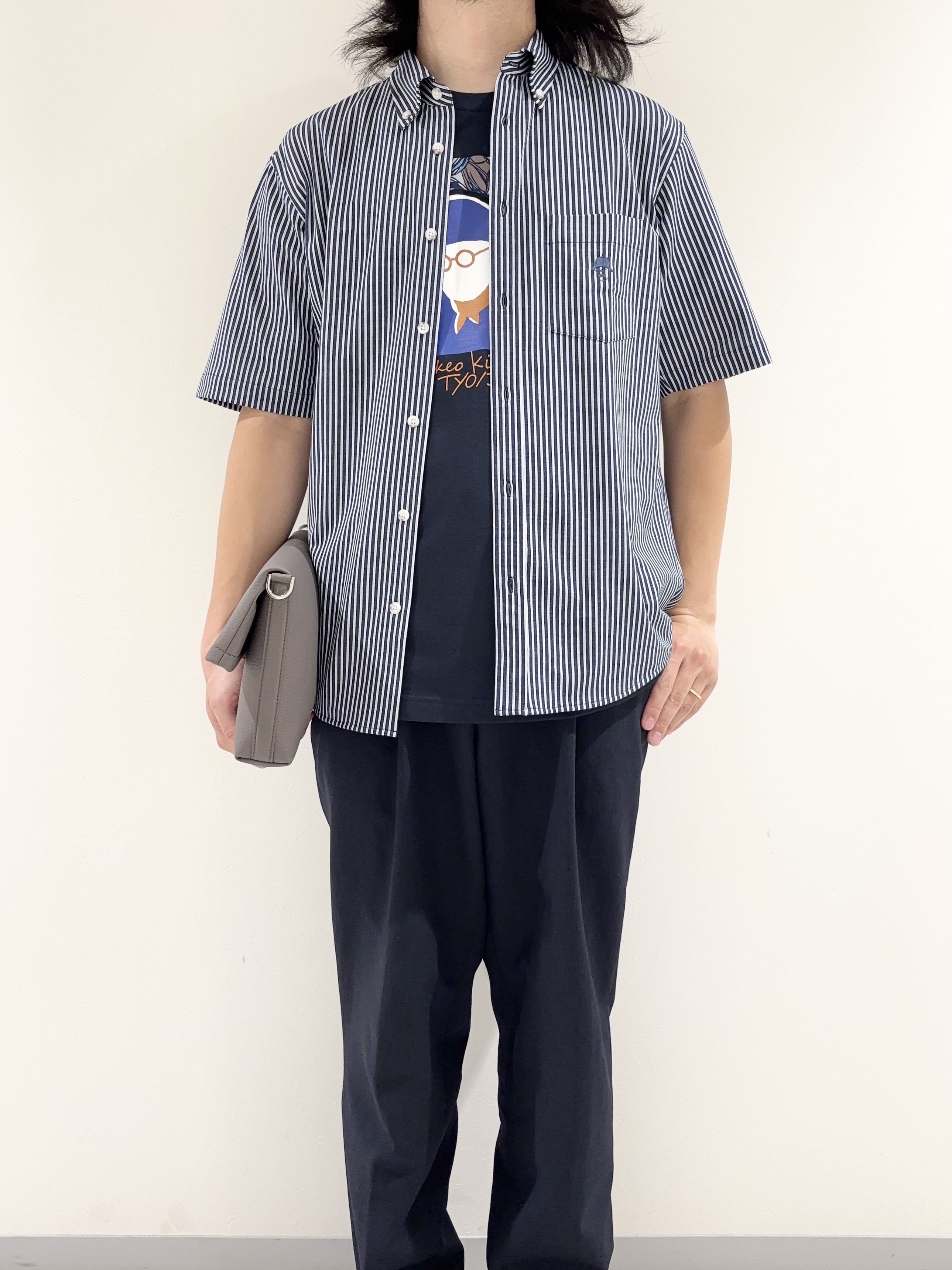 及川さんの「TAKEO KIKUCHI｜【接触冷感】ジャージストライプ シャツ」を使ったコーディネート