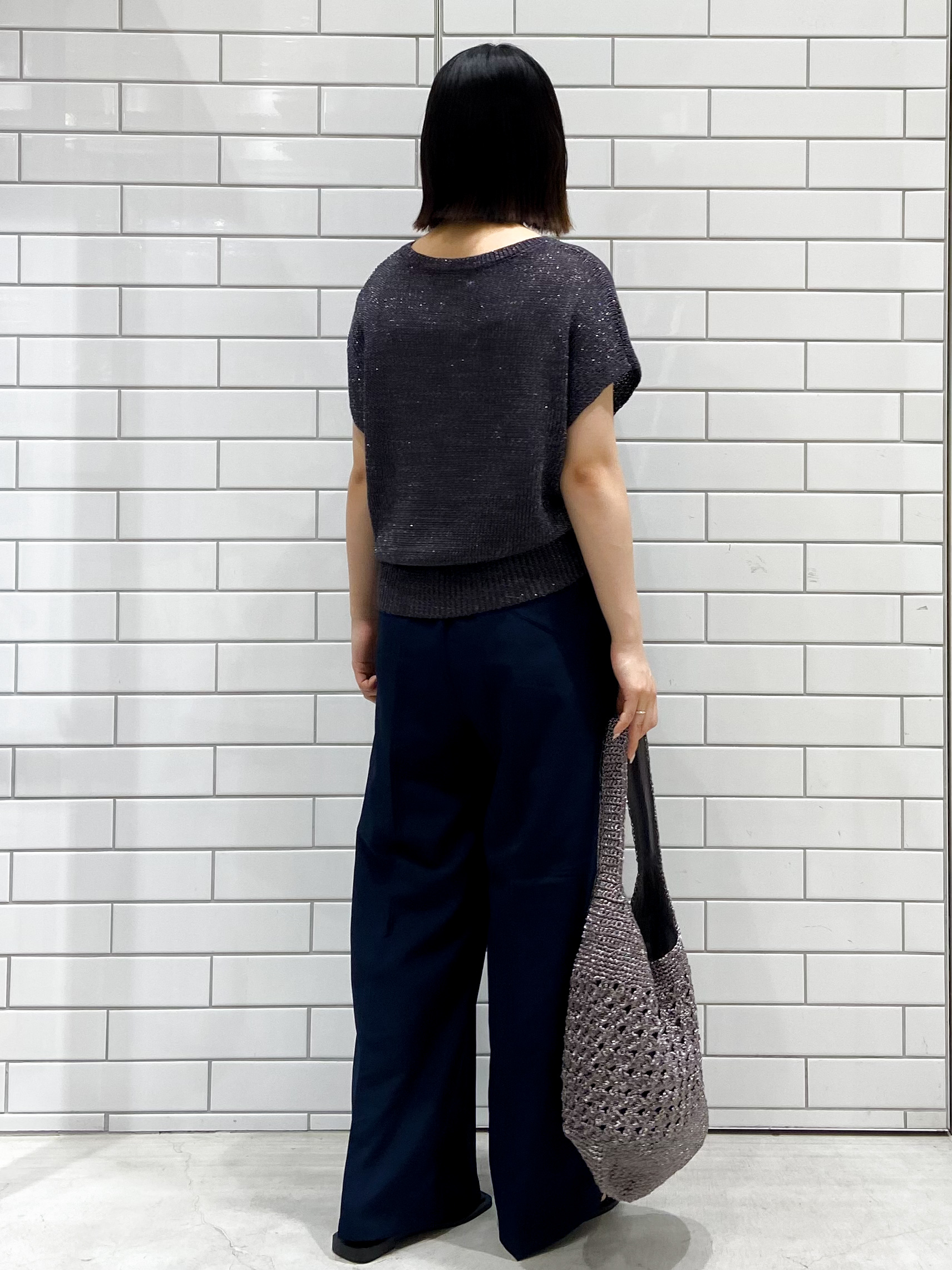 kimiさんの「OPAQUE.CLIP｜ラメメッシュ フレンチスリーブニット【洗濯機OK】」を使ったコーディネート