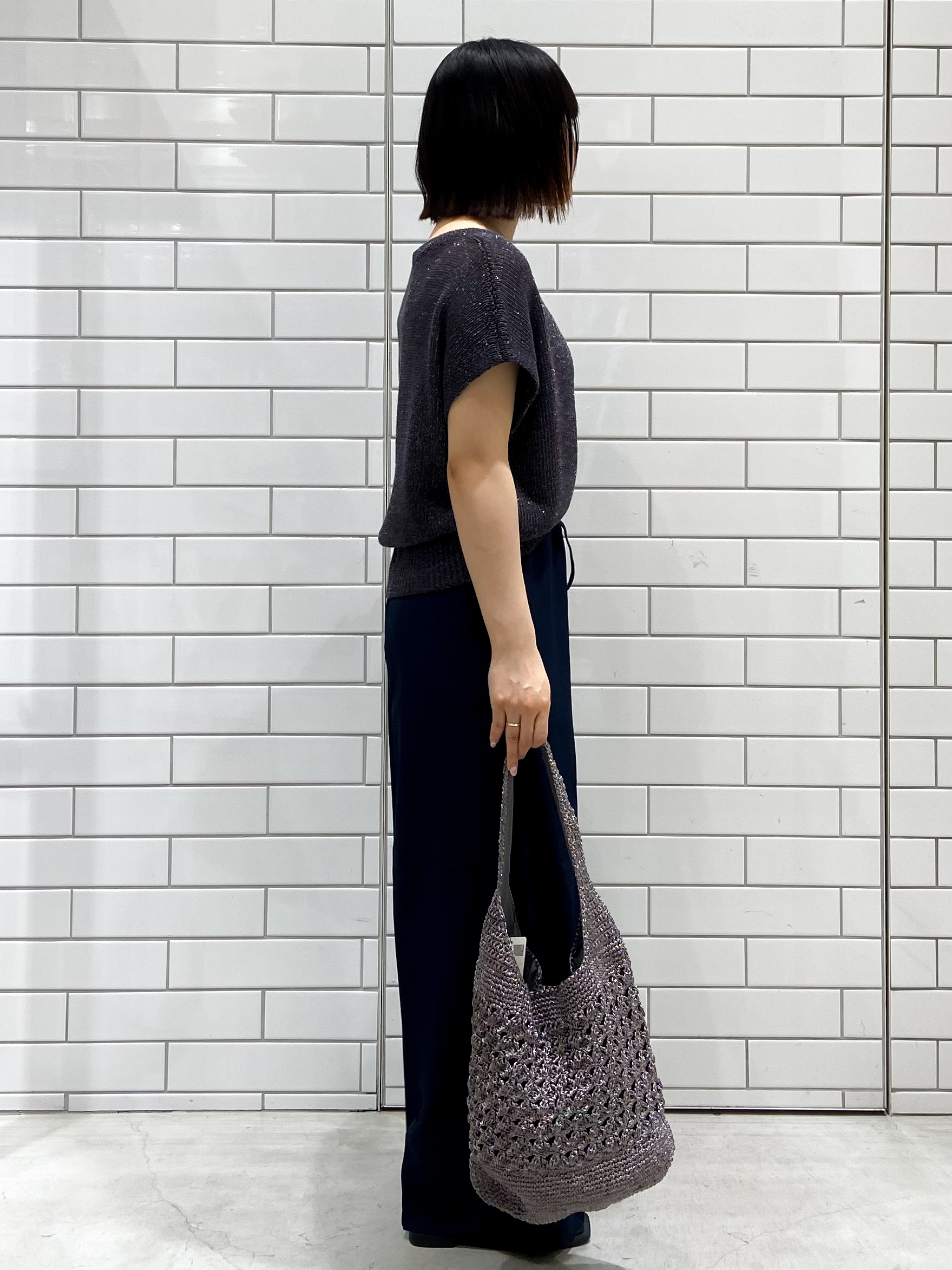 kimiさんの「OPAQUE.CLIP｜ラメメッシュ フレンチスリーブニット【洗濯機OK】」を使ったコーディネート