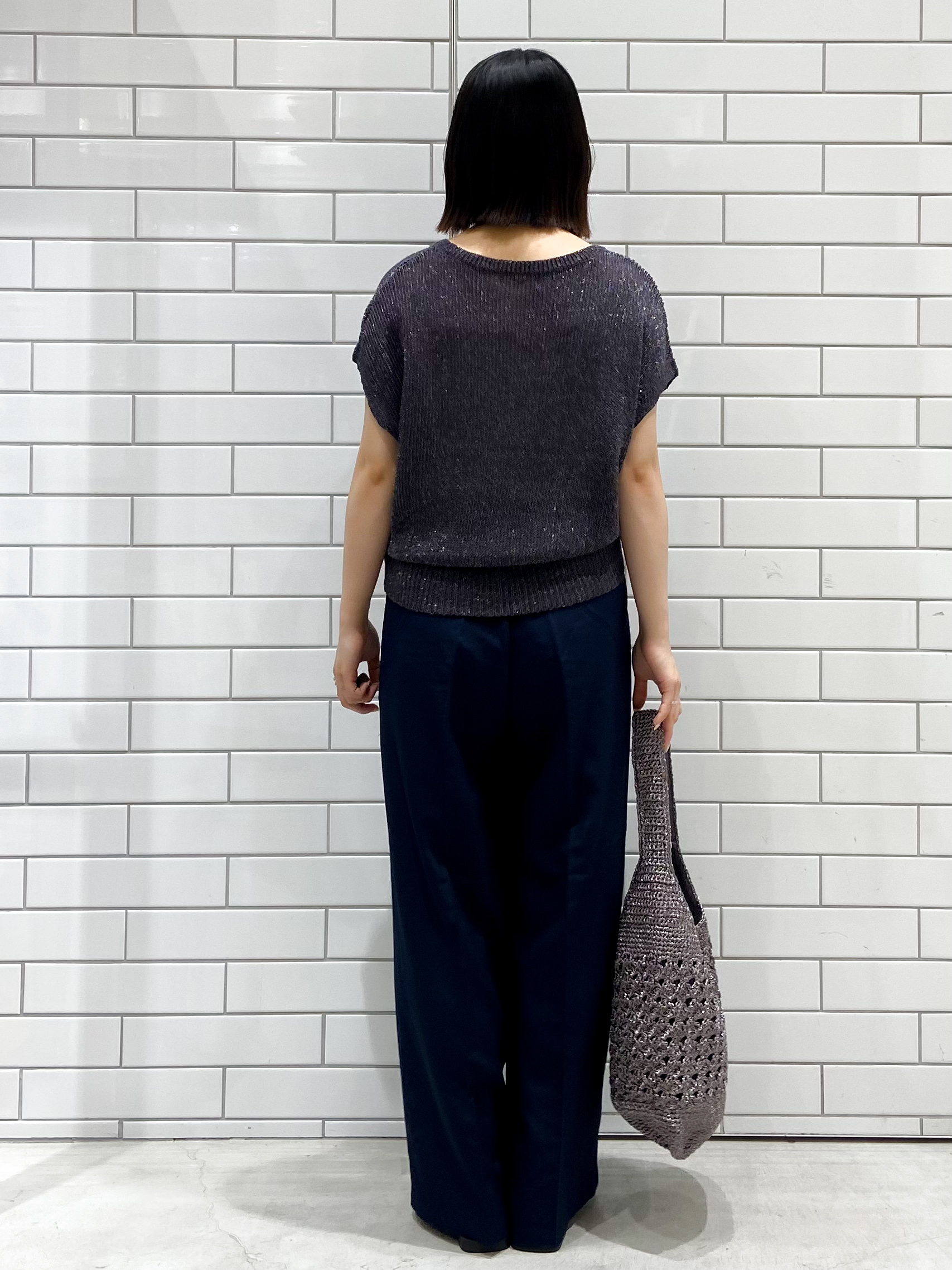 kimiさんの「OPAQUE.CLIP｜ラメメッシュ フレンチスリーブニット【洗濯機OK】」を使ったコーディネート