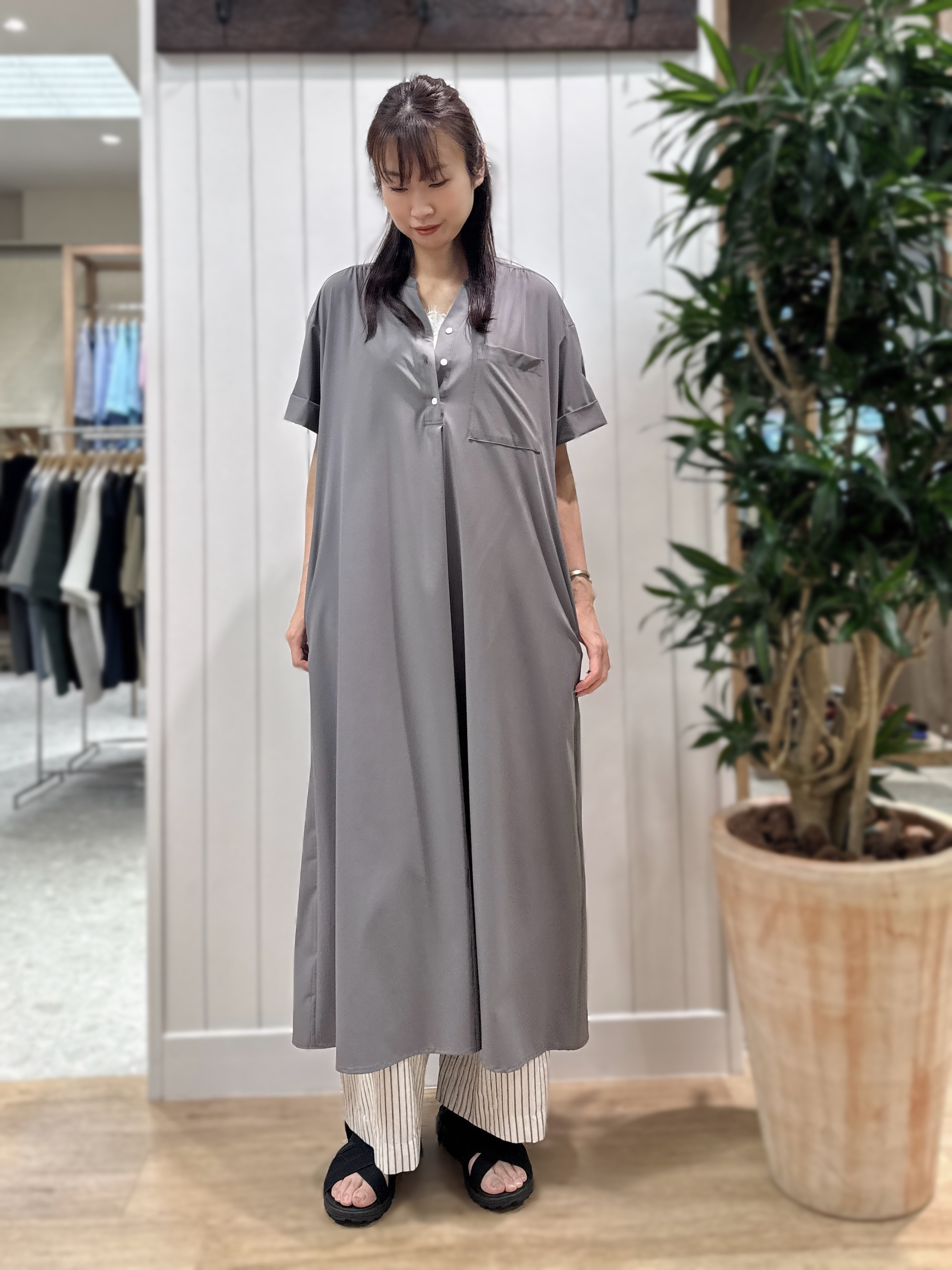 Junさんの「Dessin｜【接触冷感/UVカット】バンドカラーワンピース」を使ったコーディネート