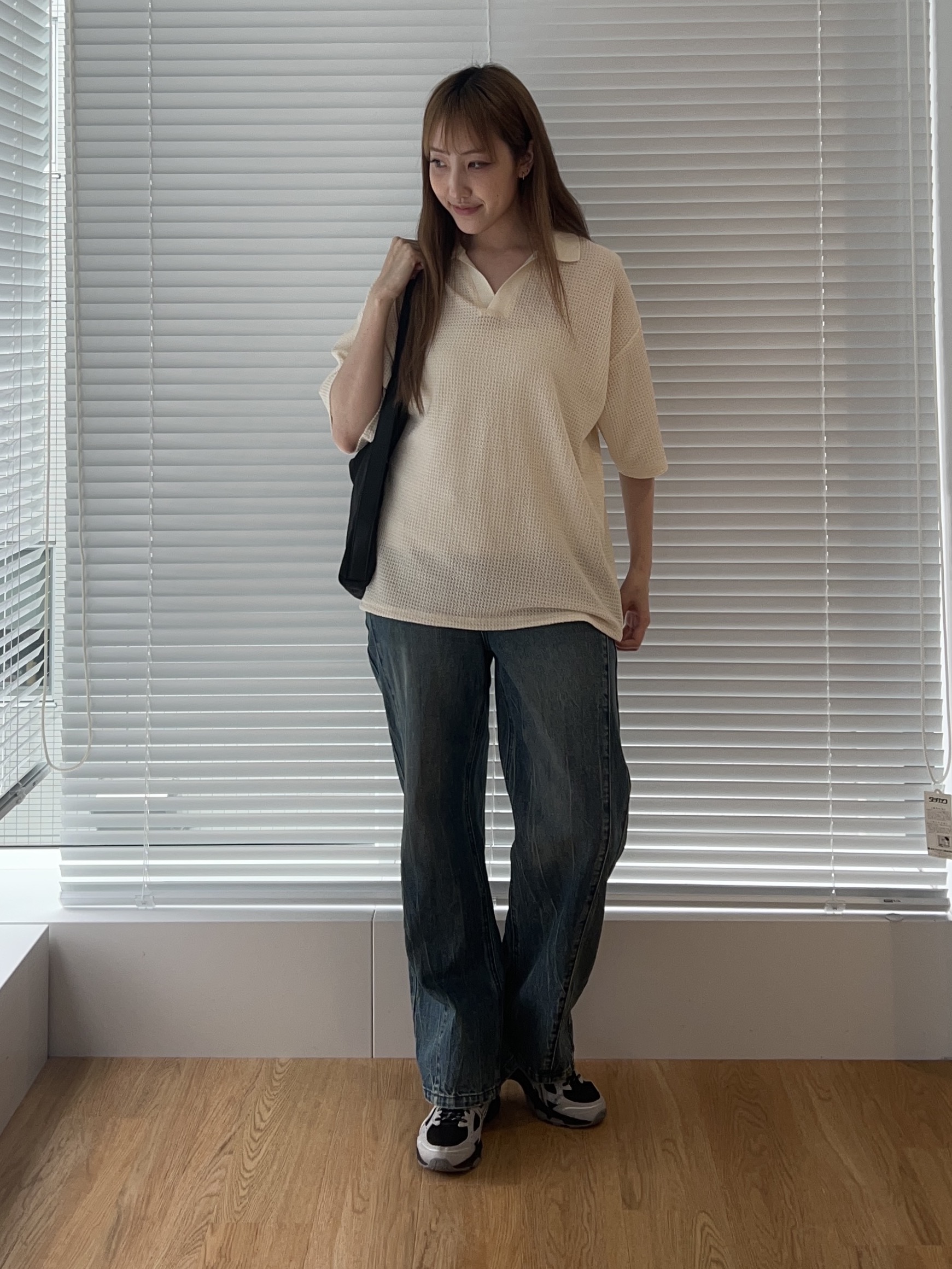 mさんの「tk.TAKEO KIKUCHI｜【ソフトタッチ】ルーズスキッパーポロシャツ/ソフト肌触り/オーバーサイズ/ルーズ/ドロップショルダー」を使ったコーディネート